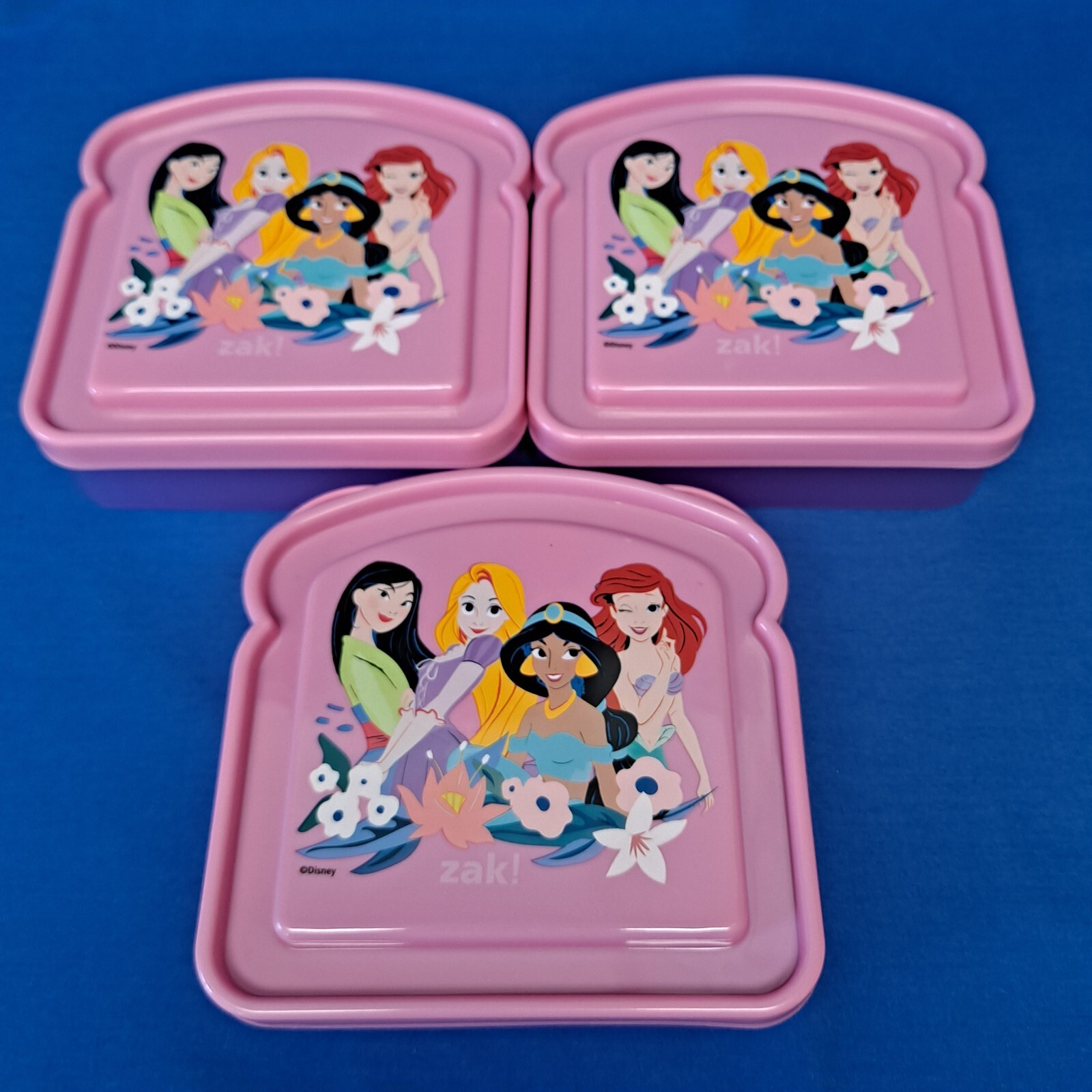 Lot 3 DISNEY PRINCESS SANDWICH HOLDERS Snack Packer lunch box bread Container