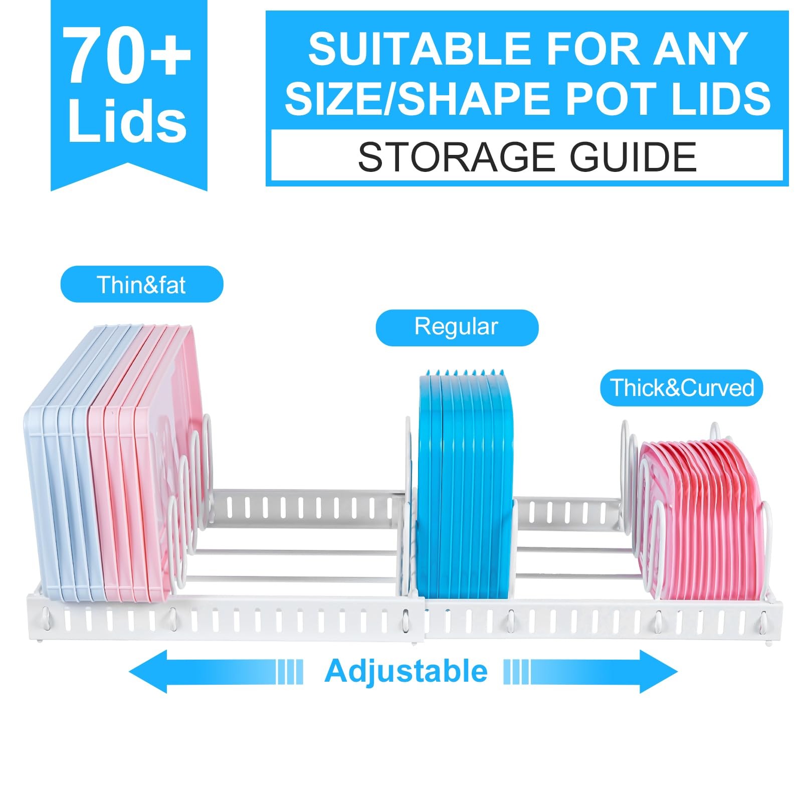 Expandable Food Container Lid Organizer,Large Capacity Adjustable 10 Dividers…