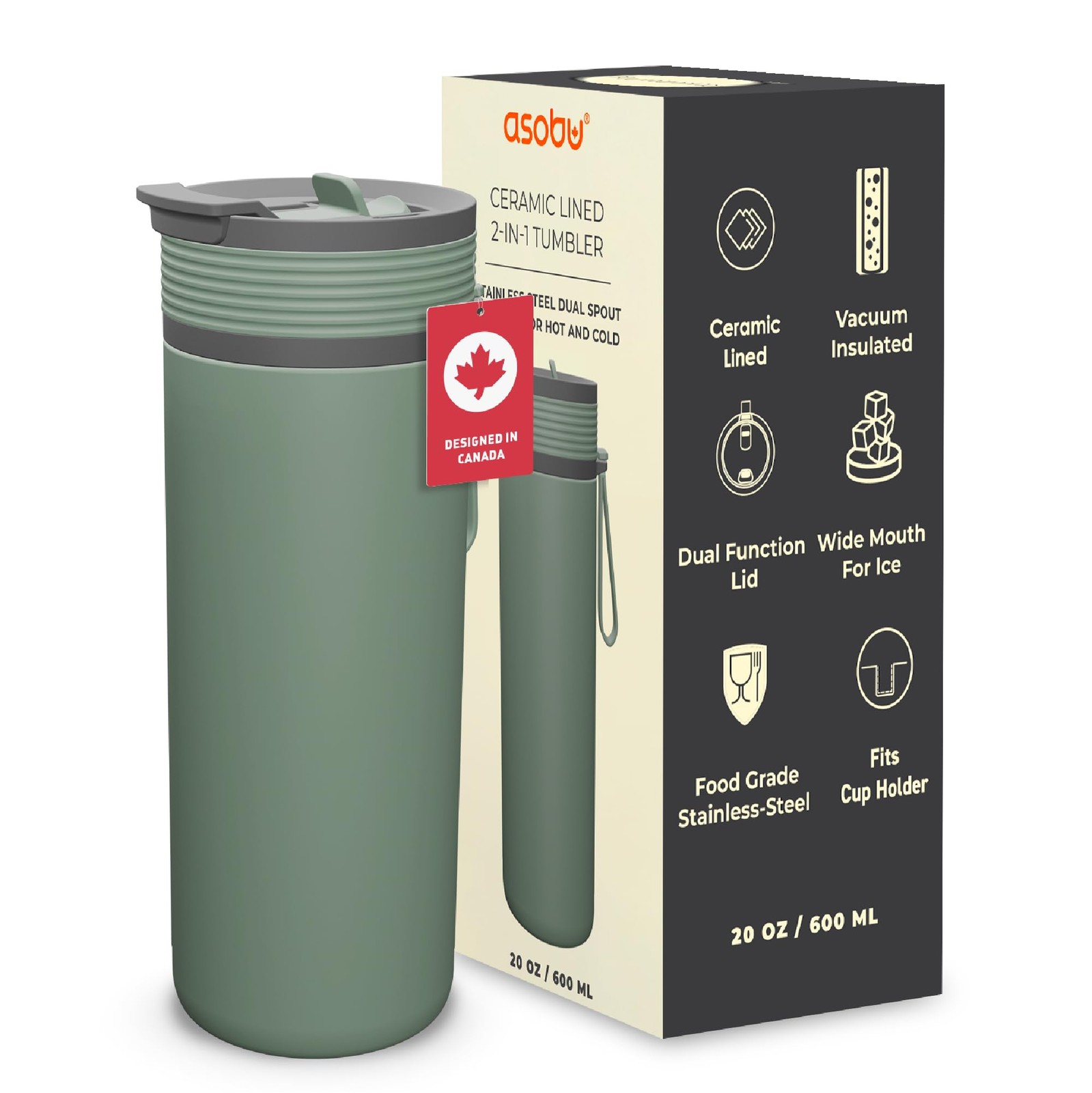 Asobu 20Oz Ceramic Lined Insulated Water Bottle For Hot And Cold Drinks 2-In-1