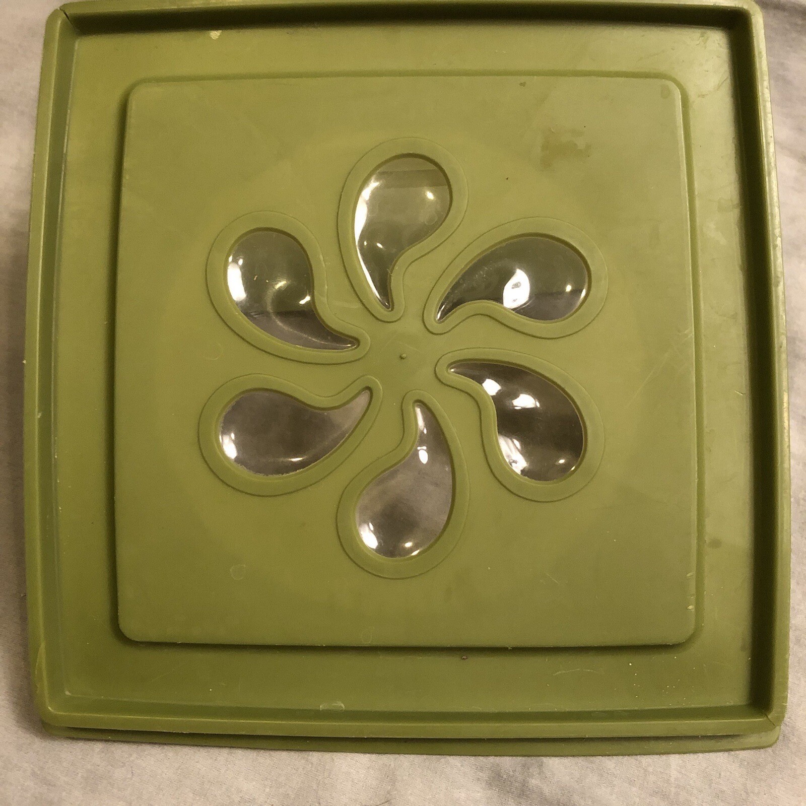 Vintage Rubbermaid Square Container & Lid 4 Quart Green Clear Flower.