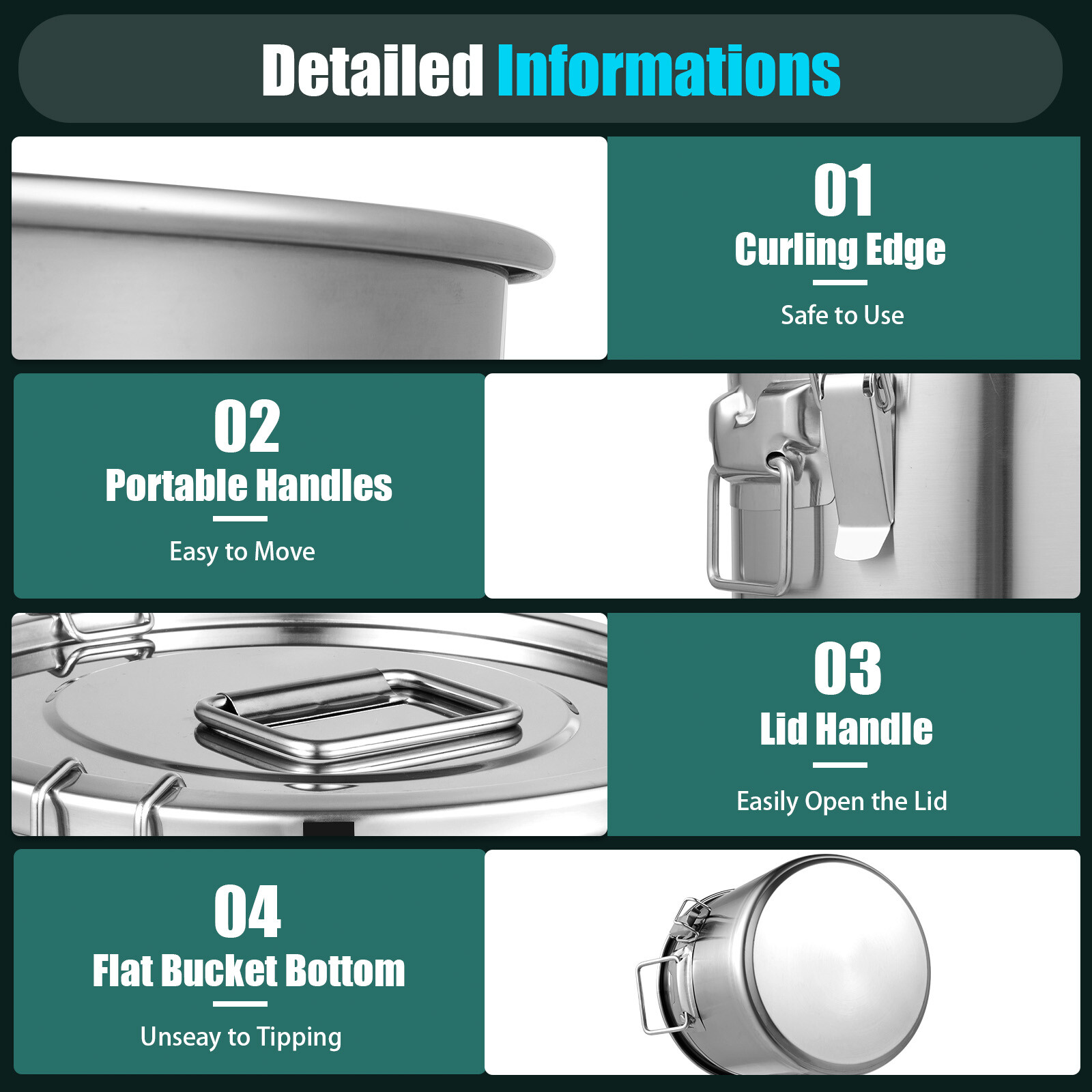 12L Stainless Steel Airtight Cereal Container Kitchen Grain Storage Canister UK