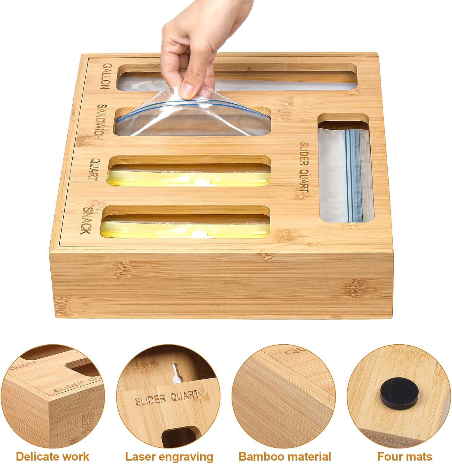 Plastic Bag Organizer for Drawer, Bamboo Food Storage natural bamboo color