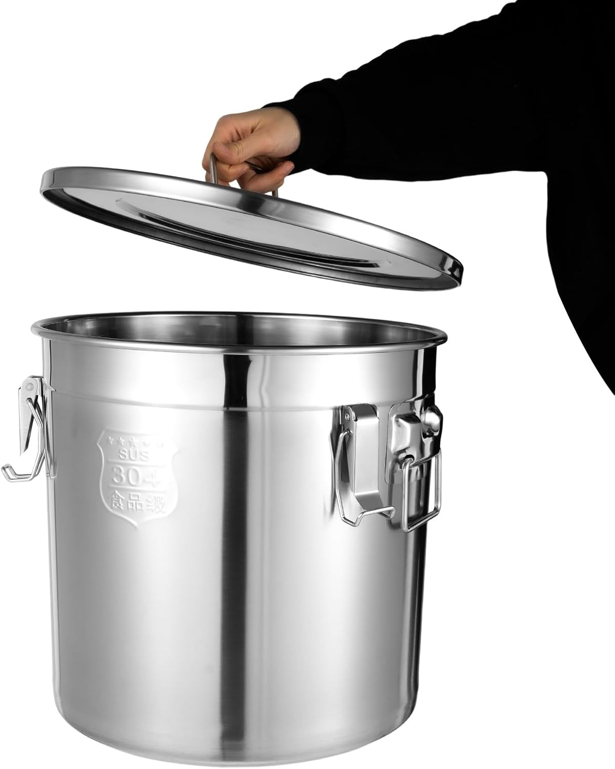 8.7Gal 304 Stainless Steel Airtight Canister for Kitchen, 28-60Lbs Rice Cereal G