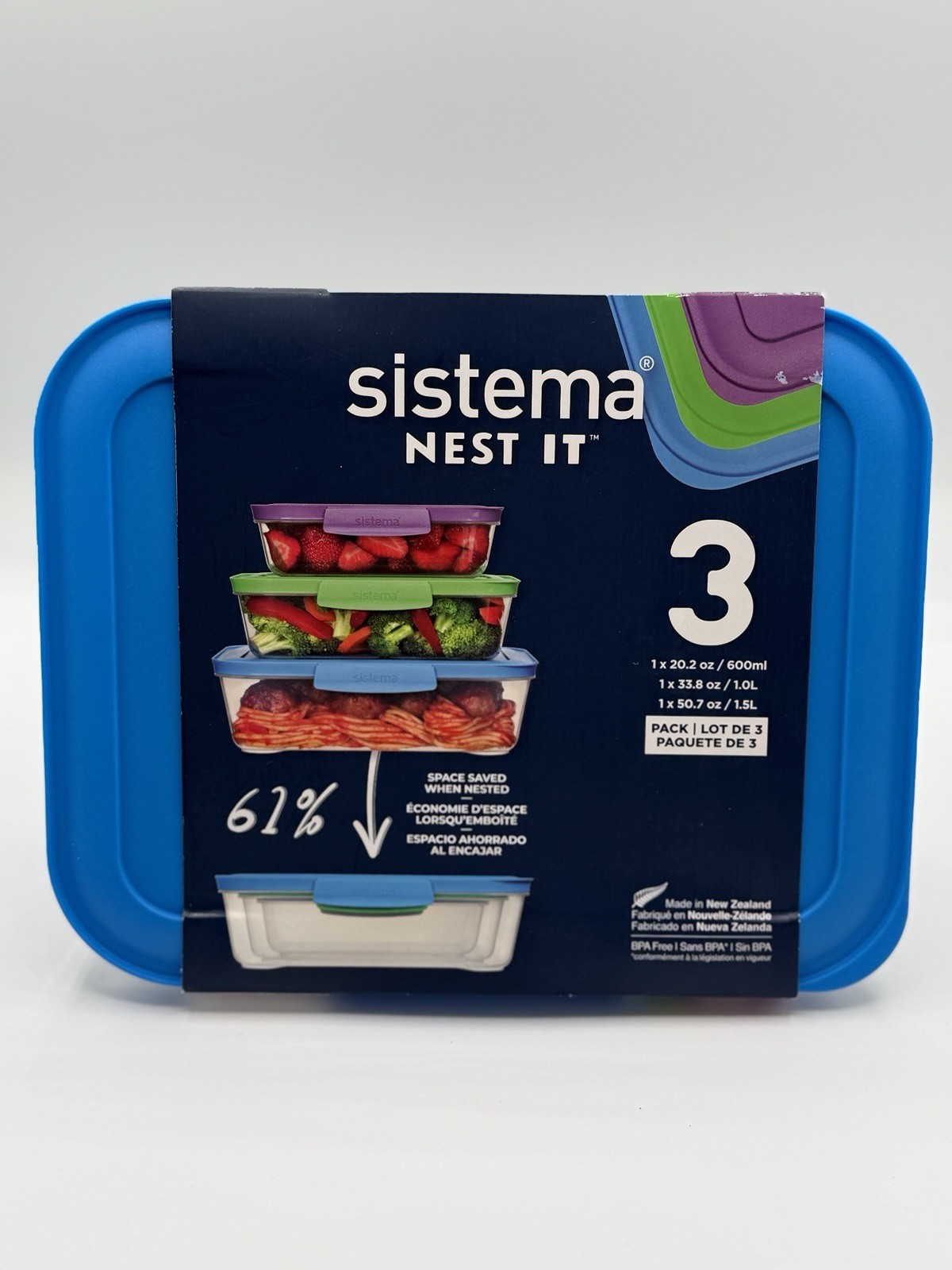Sistema Nest It Airtight Food Storage Set of 3 Dishwasher and Microwave Safe
