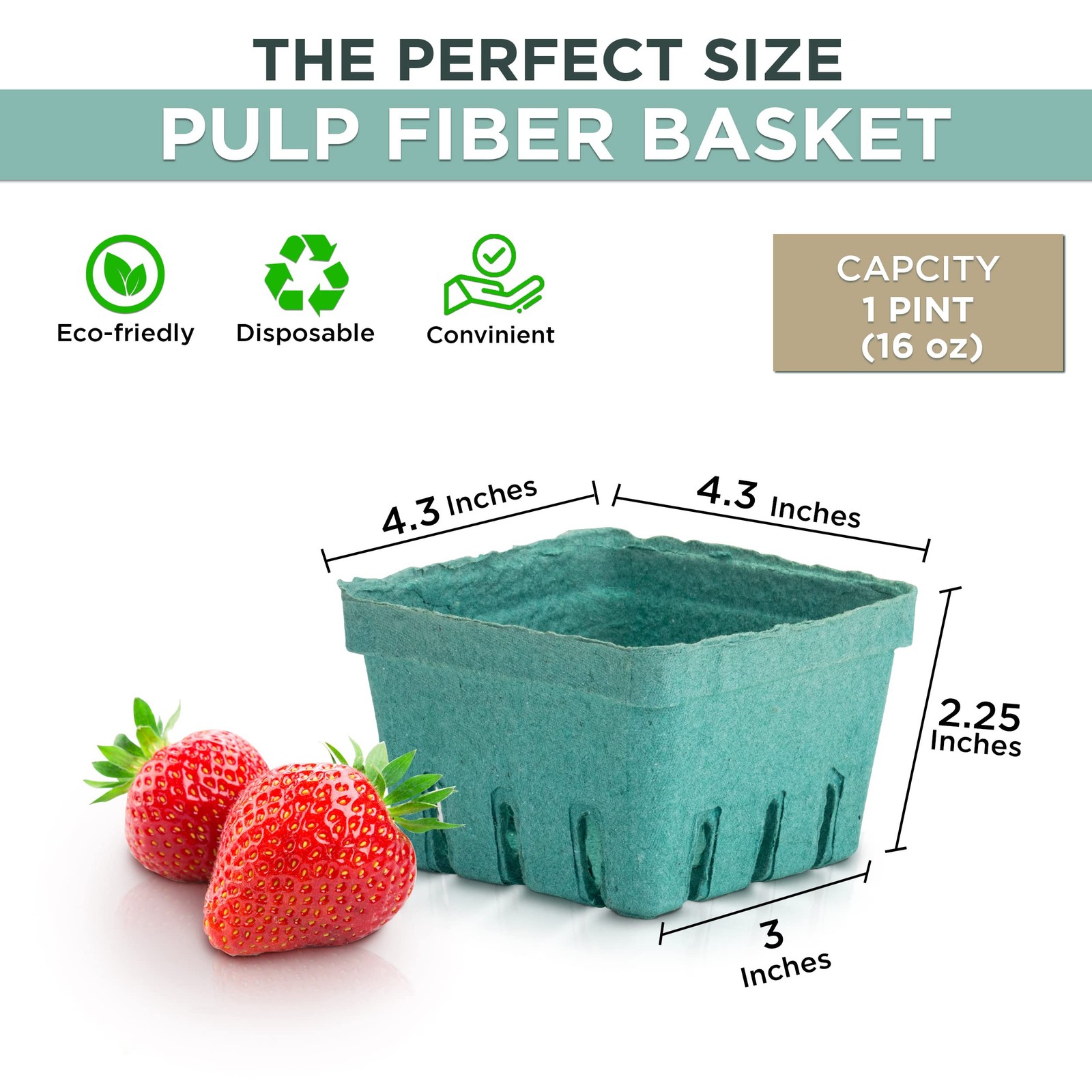 FMP Brands 44 Pack Pint Green Molded Pulp Fiber Berry Basket Produce Vented C…