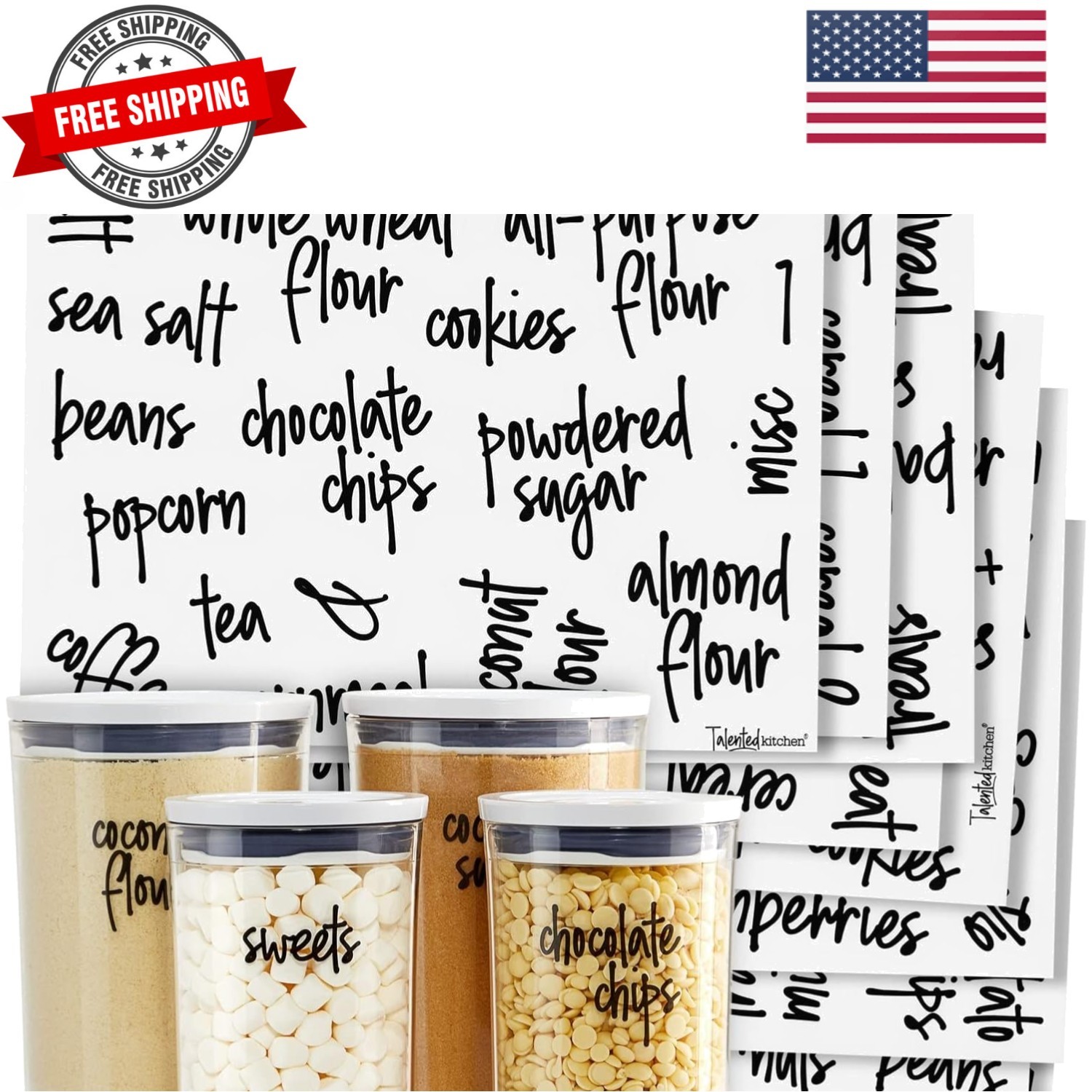 Pantry Labels for Food Containers – 157-Piece, Black Script Vinyl – Jar & Bin…