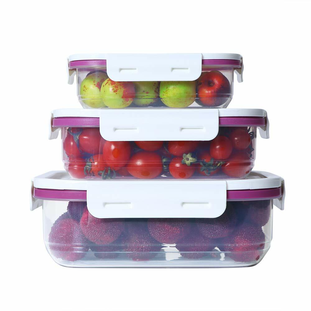 Set of 3 Rectangular Food Storage Container Set w/Lids Organizer Stackable