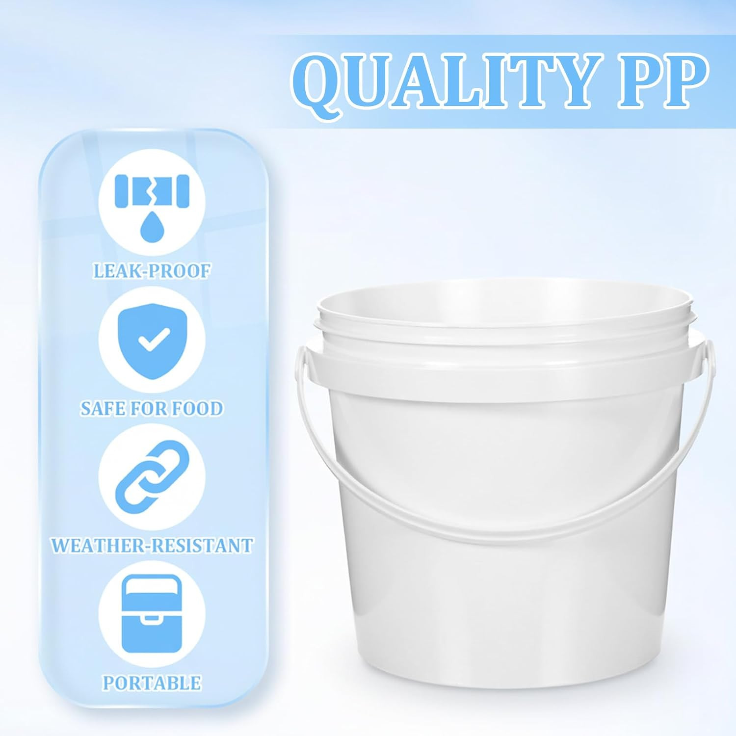 1/2 Gallon White Plastic Airtight Buckets with Lids, 8Pcs Leak-Proof Food