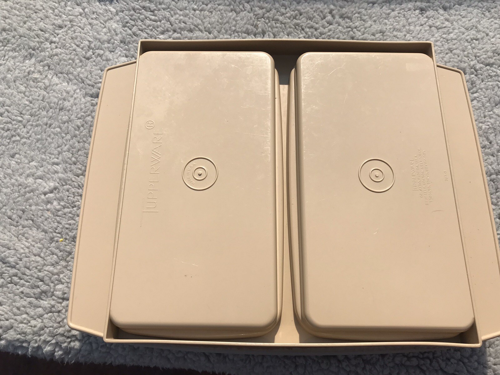 Vtg Tupperware Deviled Egg Keeper Carrier Tray Container 4 Pc Beige Almond Set