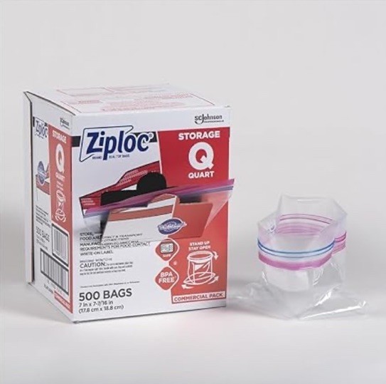 500 Ziploc Double Zipper Plastic Storage Bag 1.75 mil 1qt Clr Write-On ID Panel