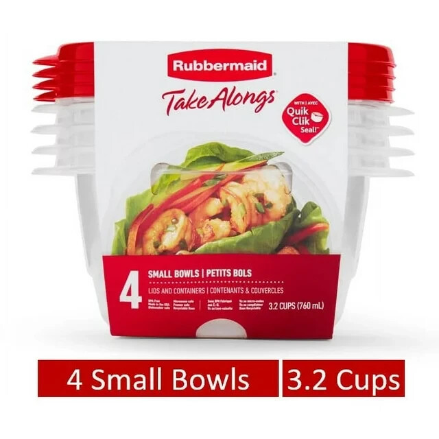 Rubbermaid TakeAlongs, 3.2 Cup, Set of 4, Small Bowl Food Storage Container USA