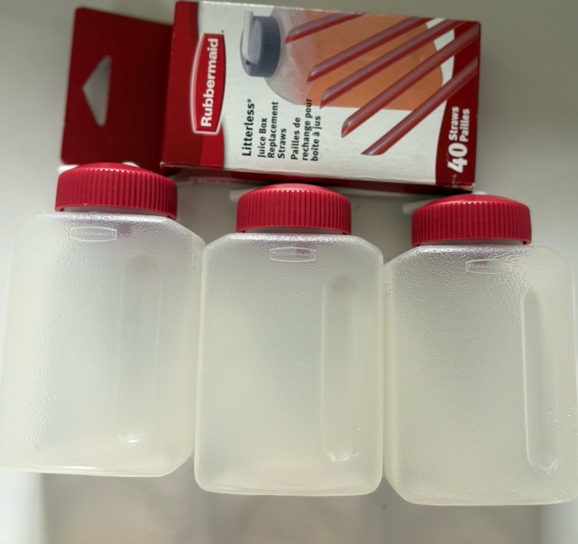 Rubbermaid Juice Box Reuseable 8.5 oz Drink Bottles-qty 3 and 38 Reusable Straws