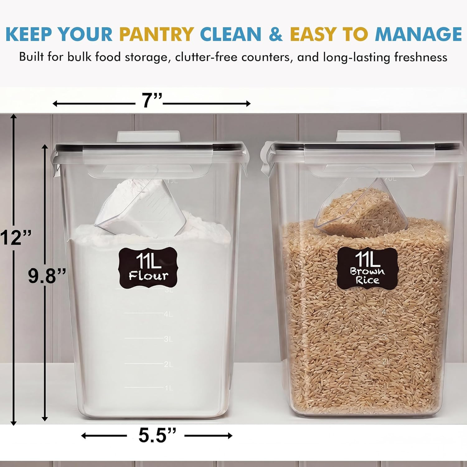 2 PC (11L | 372 Oz) Flour Sugar Storage Containers with Spout Lid & Easy Carry H