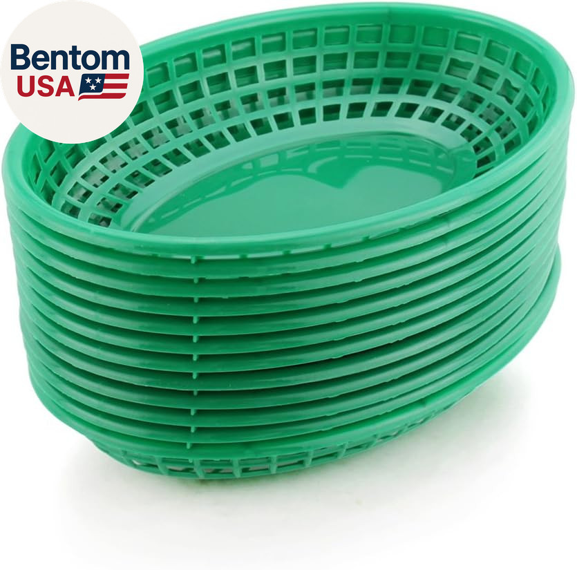 44126 Fast Food Baskets, 9 1/4-Inch X 6-Inch Oval, Set of 12, Green