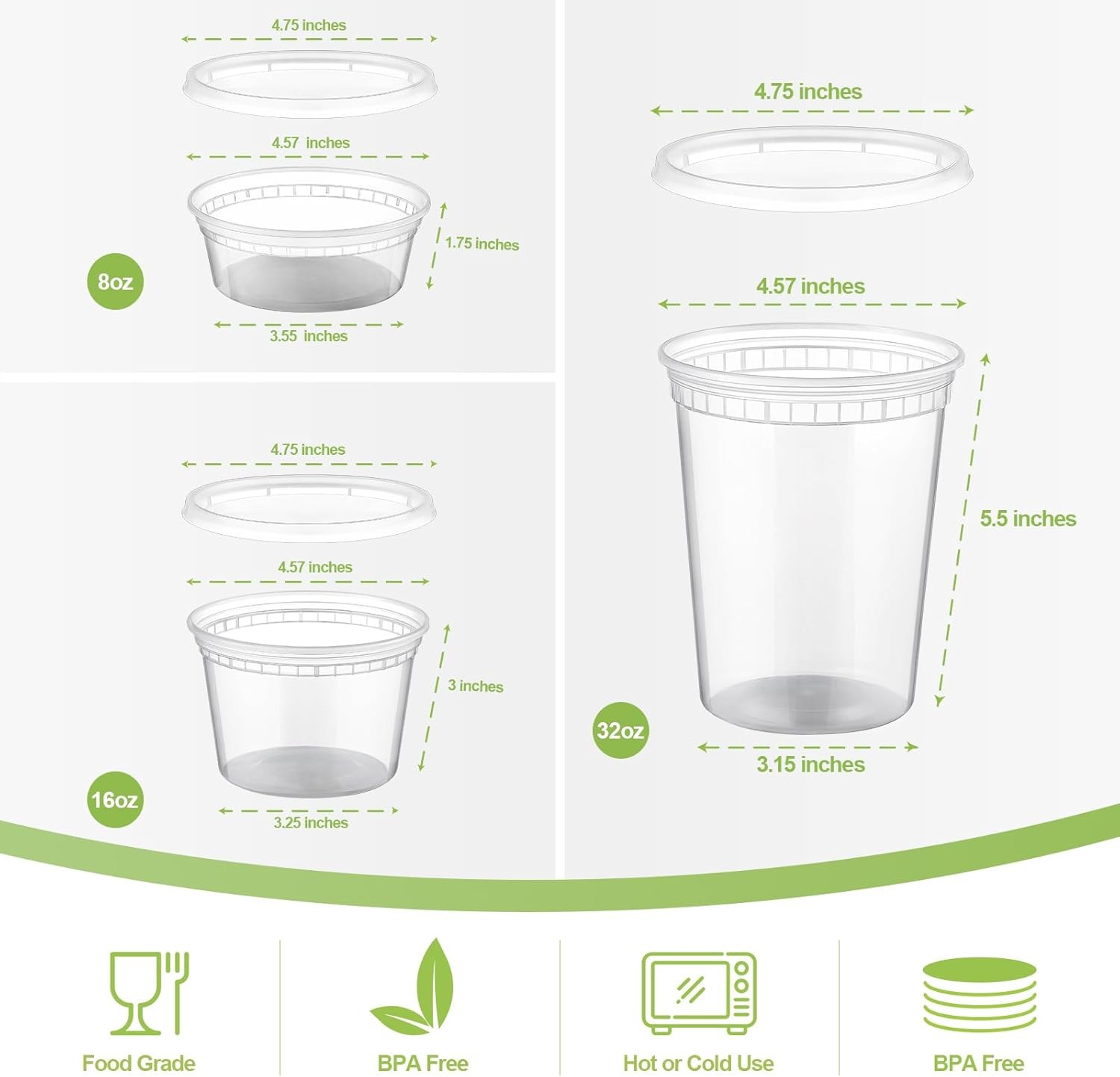AOZITA 24 Sets Plastic Deli Food Containers With Lids, 8 oz 24 Sets, Clear