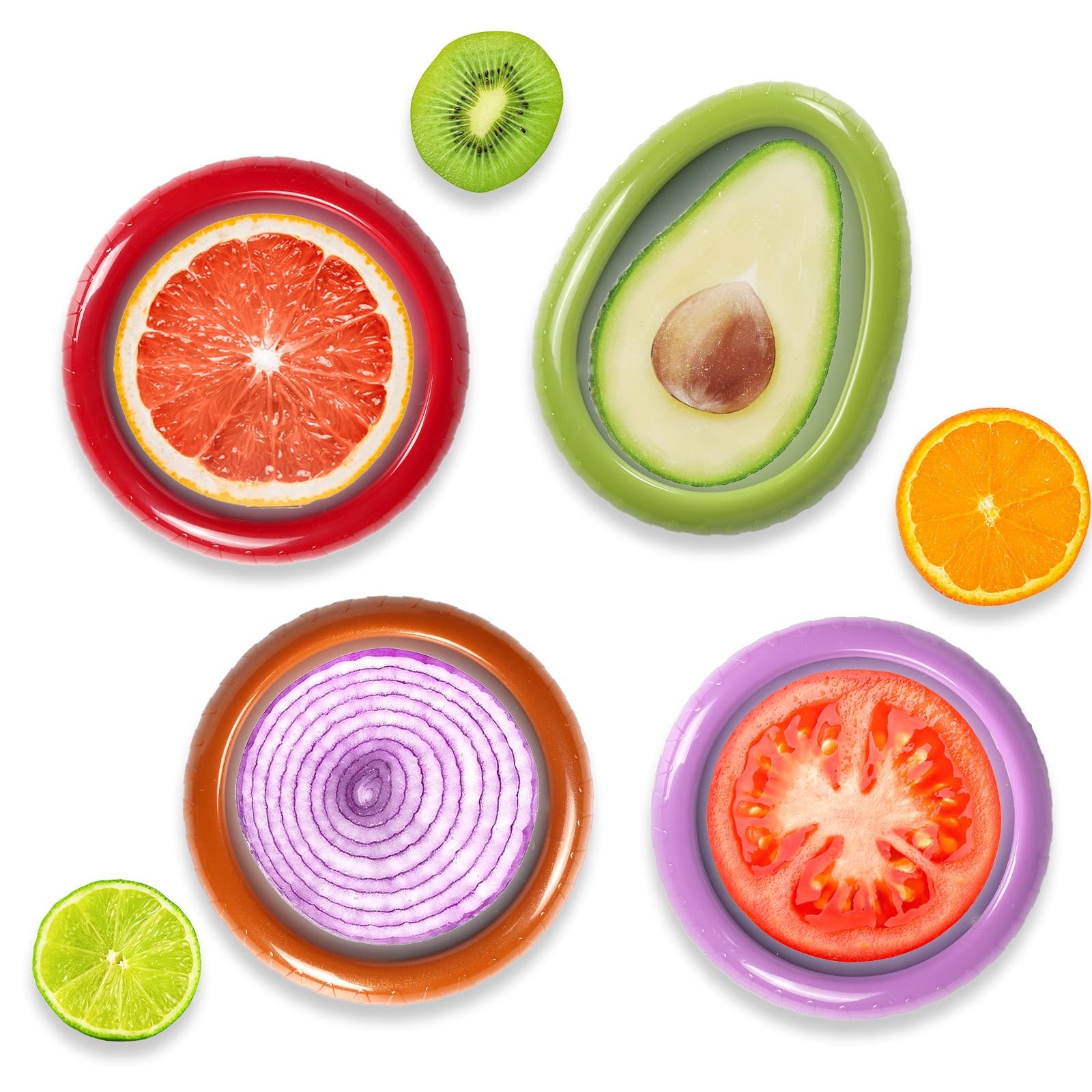 BAOKUA Avocado Saver and onion storage – Set of 4 Purple, brown, green, red