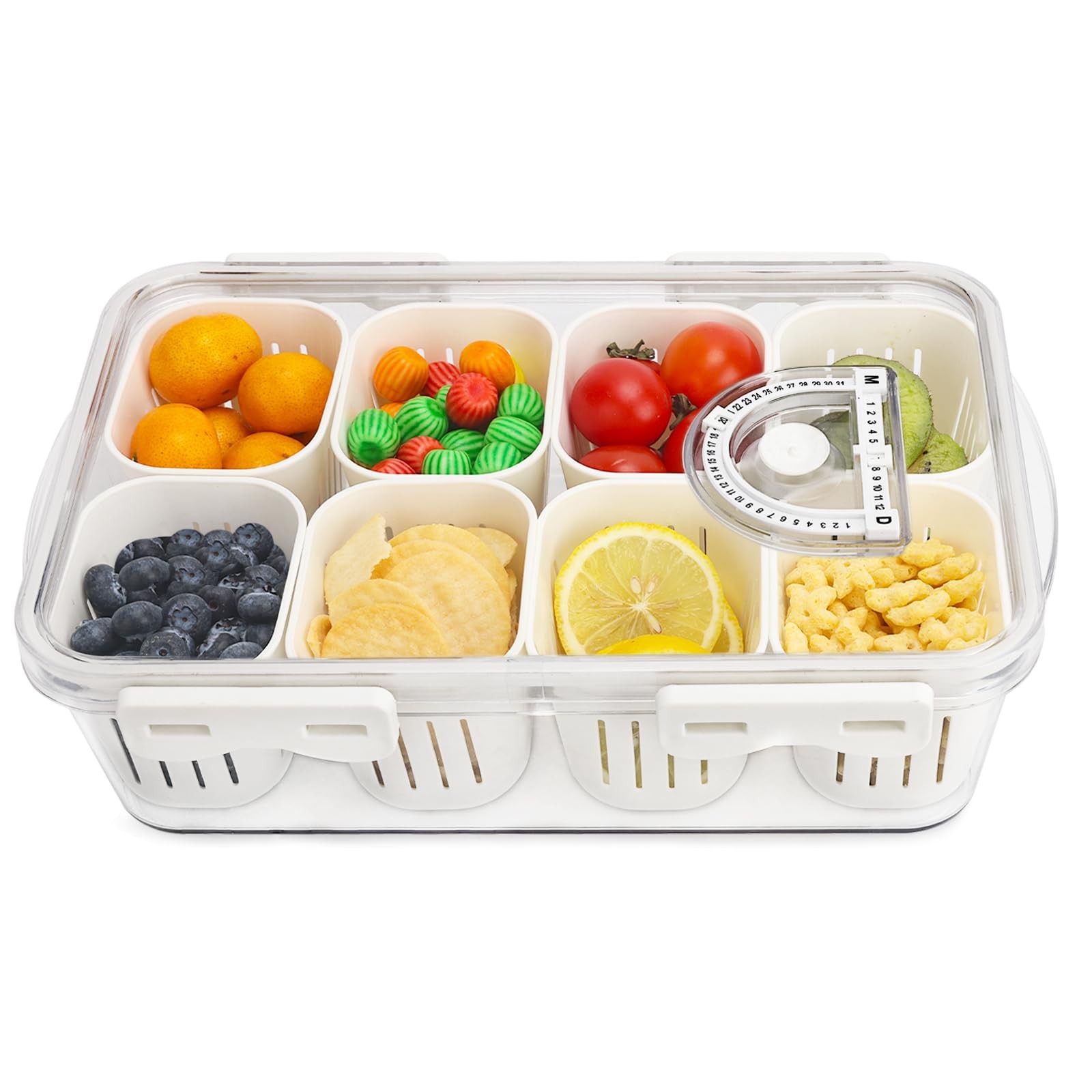 Divided Serving Tray with Lid, Portable Snack Charcuterie Veggie Tray with Li…