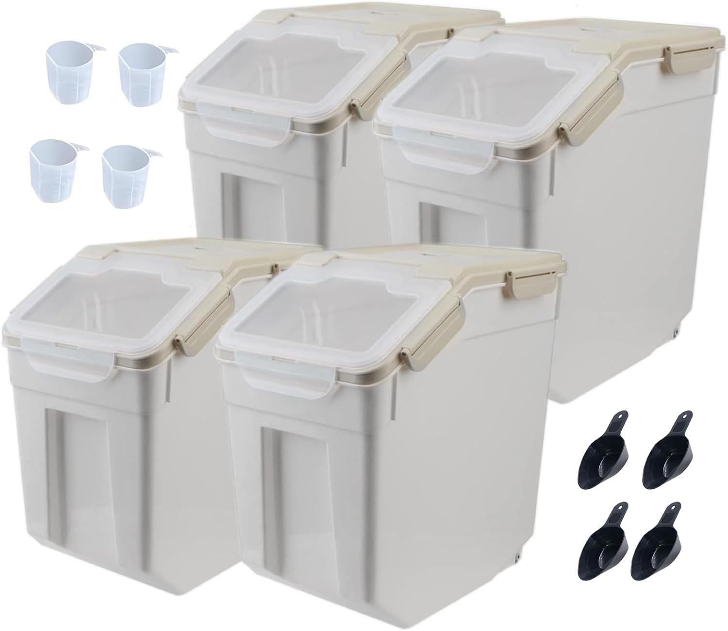 25LB Large Flour Storage Container Bin,4 Pack Airtight Plastic with Wheels Se…