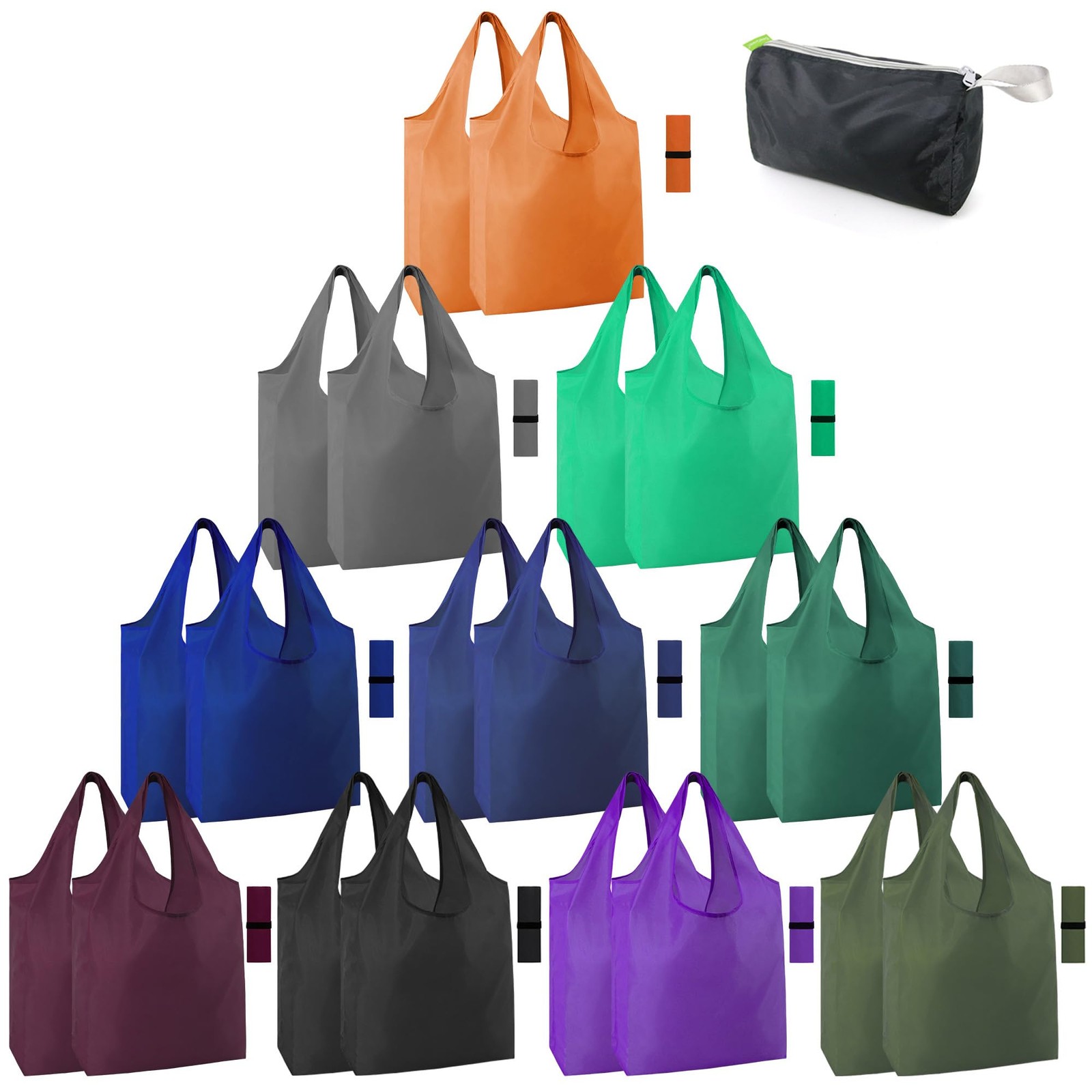 BeeGreen 20-Pack Reusable Grocery Shopping Bags w/ Pouch – 50lb Capacity Washabl