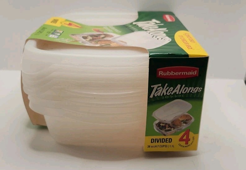 4 Pack Vtg 2002 Rubbermaid Take Alongs Divided Food Storage Containers NOS