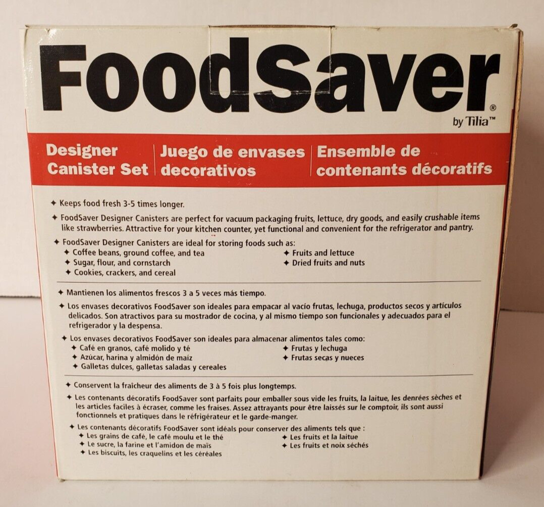 NEW FoodSaver Vacuum Packaging Set, 3/4 and 1 1/2 quart Canisters & Lids NIP