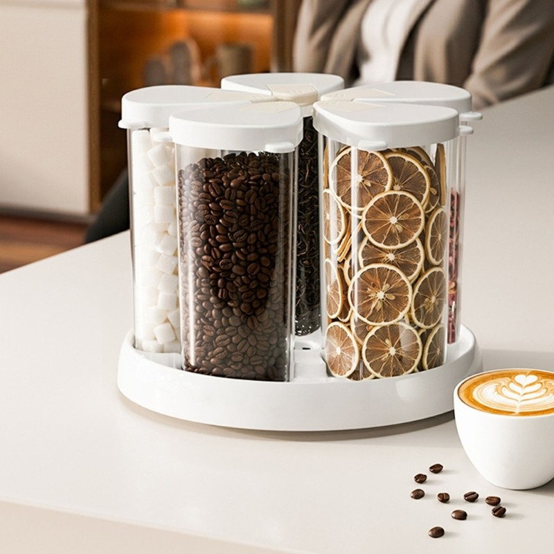 Clear Multiple Compartment Storage Bin With 360 Degree Rotation Mechanism
