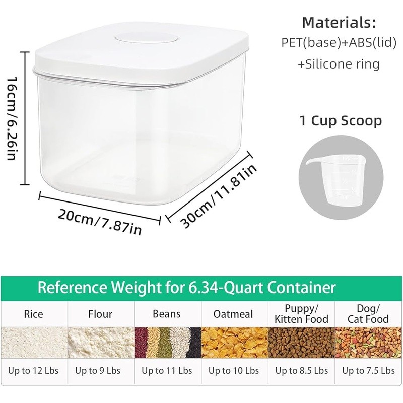 Large Airtight Food Storage Container Rice Flour Sugar Beans Cereal PET Material