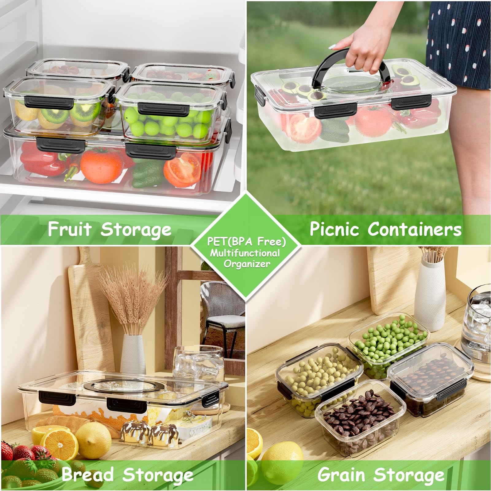 LOTKEY 5 Pack Fruit Storage Containers for Fridge, Divided Serving Tray with …