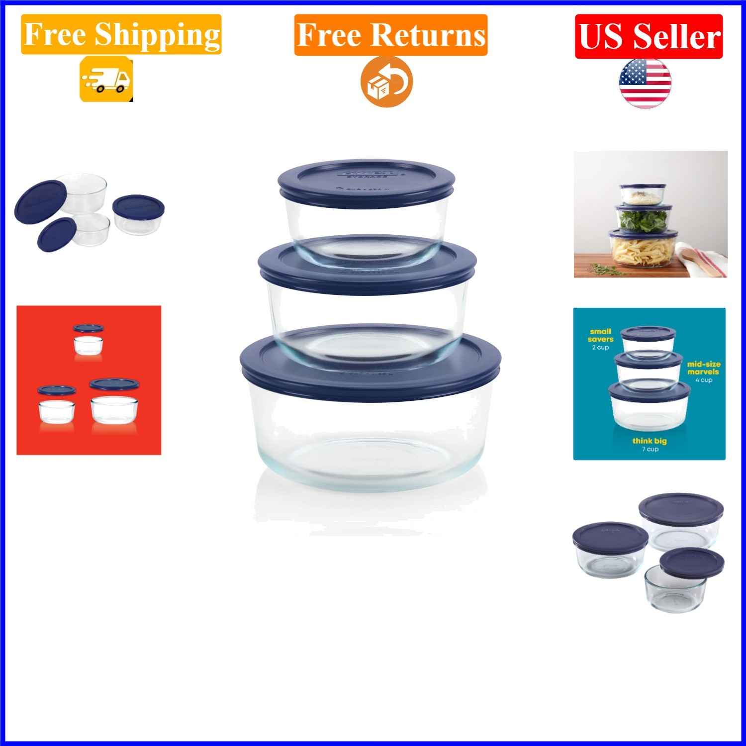 Simply Store 3-Piece Glass Food Storage Set with BPA-Free Lids, Microwave & D…
