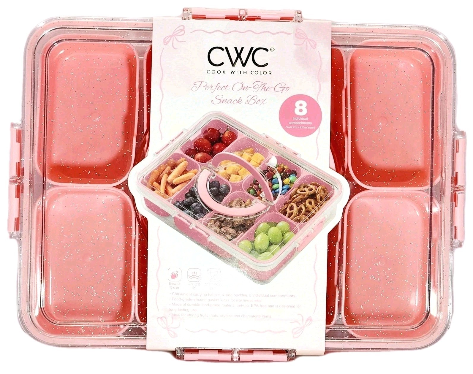 CWC Cook with Color Perfect On The Go Snack Box w 8 Individual Compartments Pink