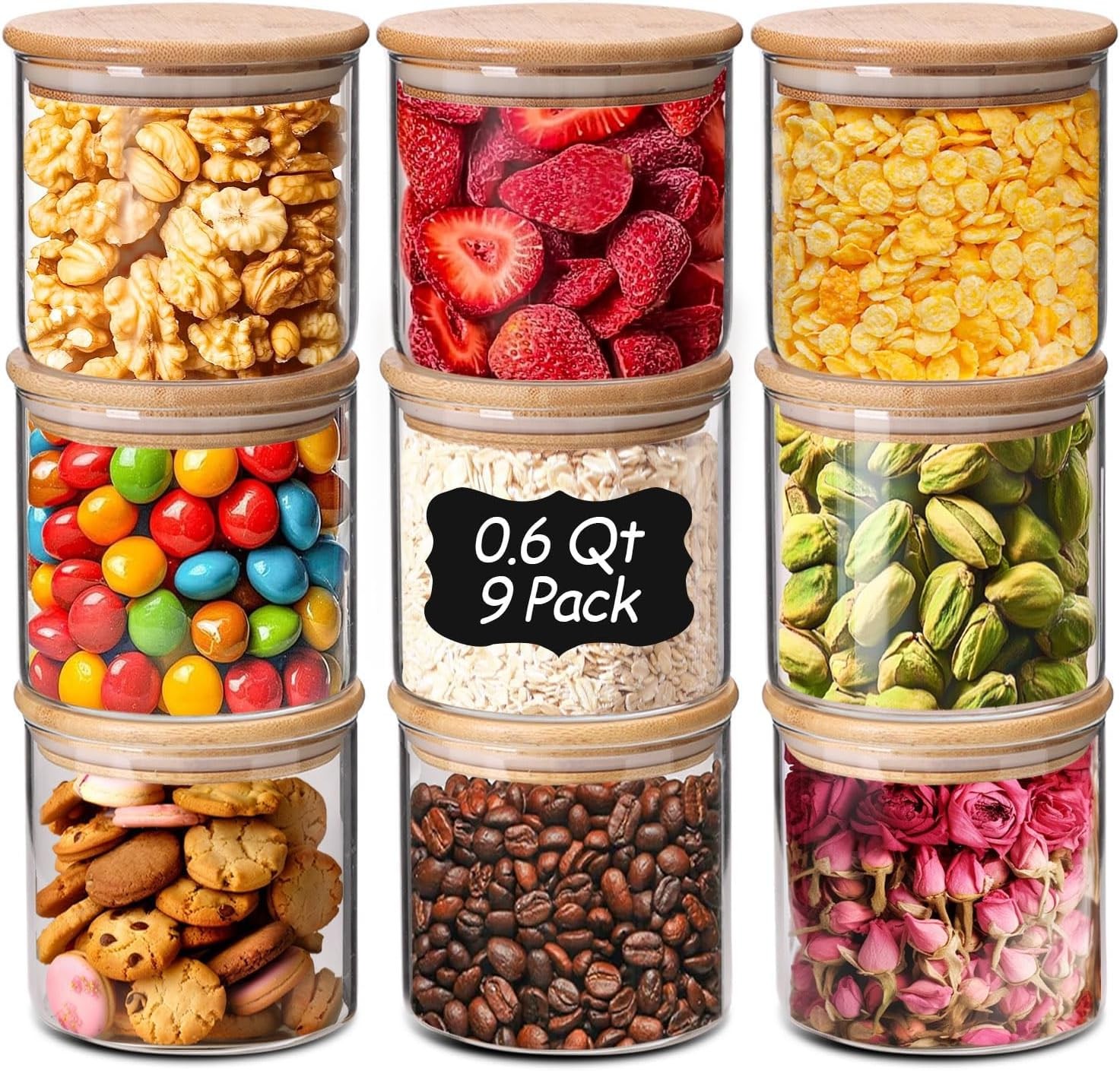 Glass Spaghetti Pasta Storage Container W/ Lids 2 Qt Set of 3 Tall Clear