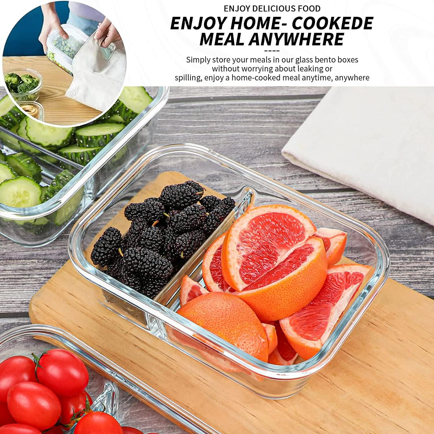 10 Packs 30Oz Glass Meal Prep Containers 2 Compartments,Glass Food Storage Conta