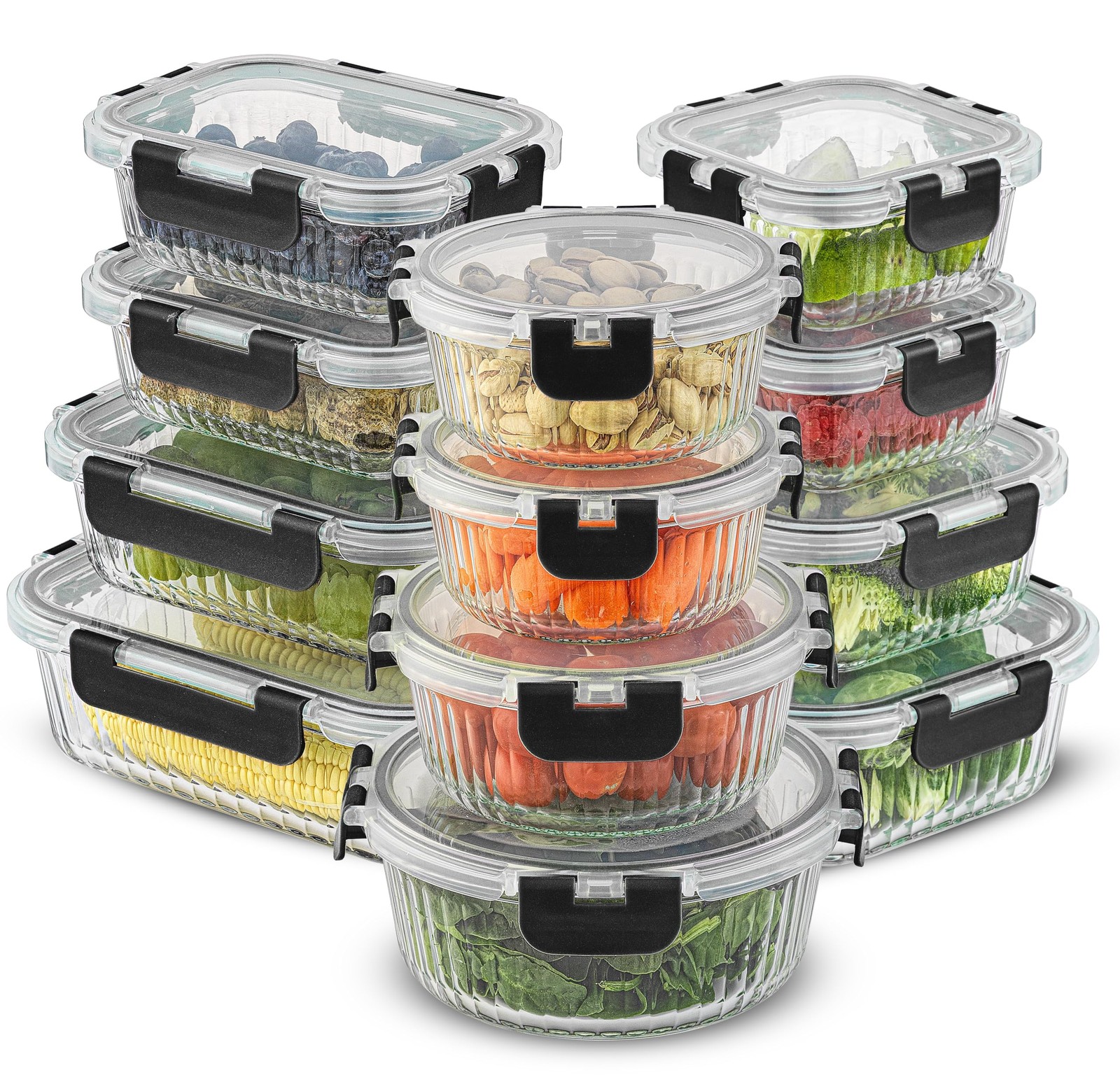 JoyJolt 24pc Borosilicate Glass Storage Containers with Lids | Black, Black