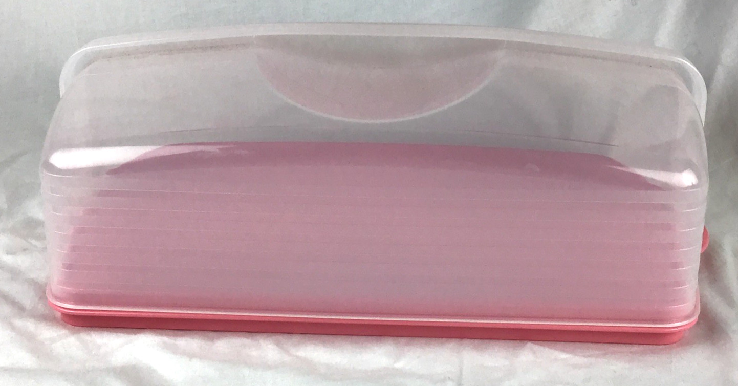Tupperware Cake Taker Cupcake Pink Base Rectangle Easy Open Handle 3861A-1