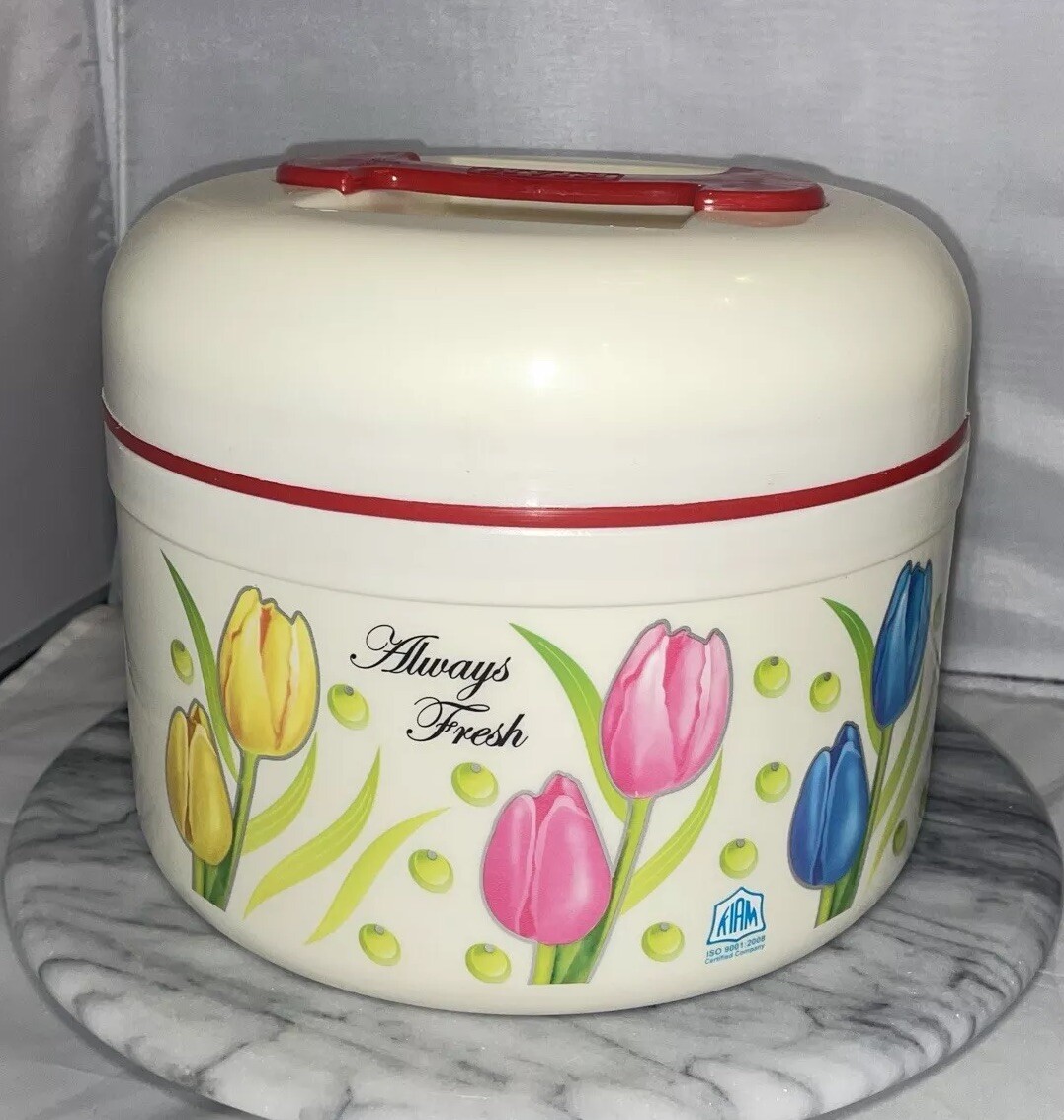 Vintage Kiam Food Container Stainless Steel Hot Pot Tulips 3 Qt Kitchen Eat RARE