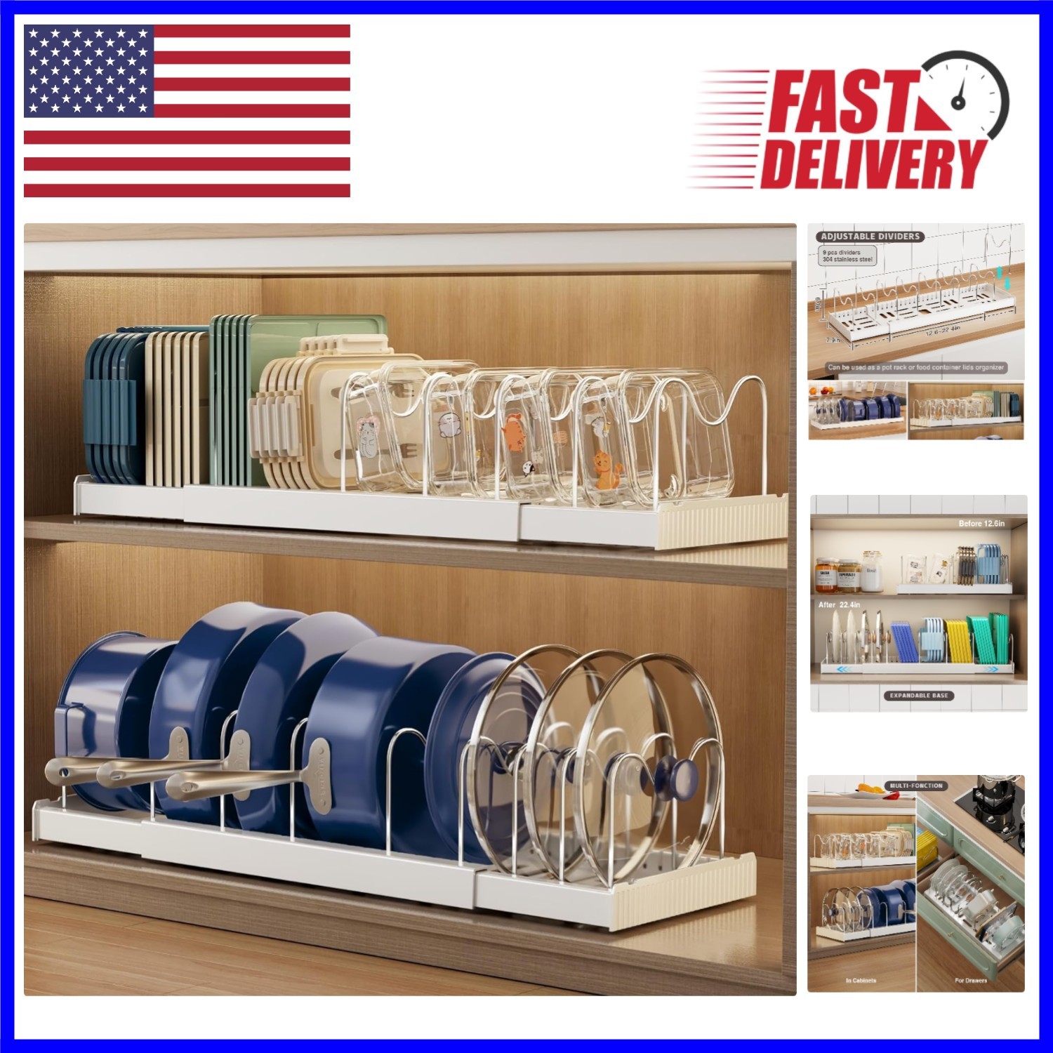 Expandable 2-Pack Pot Organizer with 9 Adjustable Dividers – Kitchen Essential