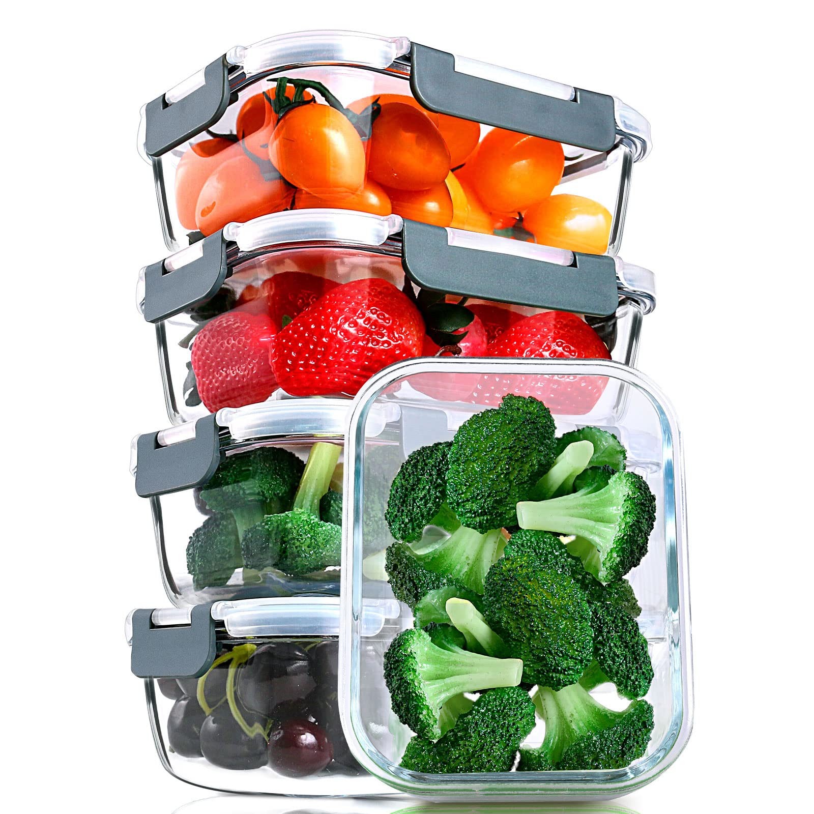 5packs 30 Oz Glass eal Prep Containers With Snap Locking Lids Glass Food Conta