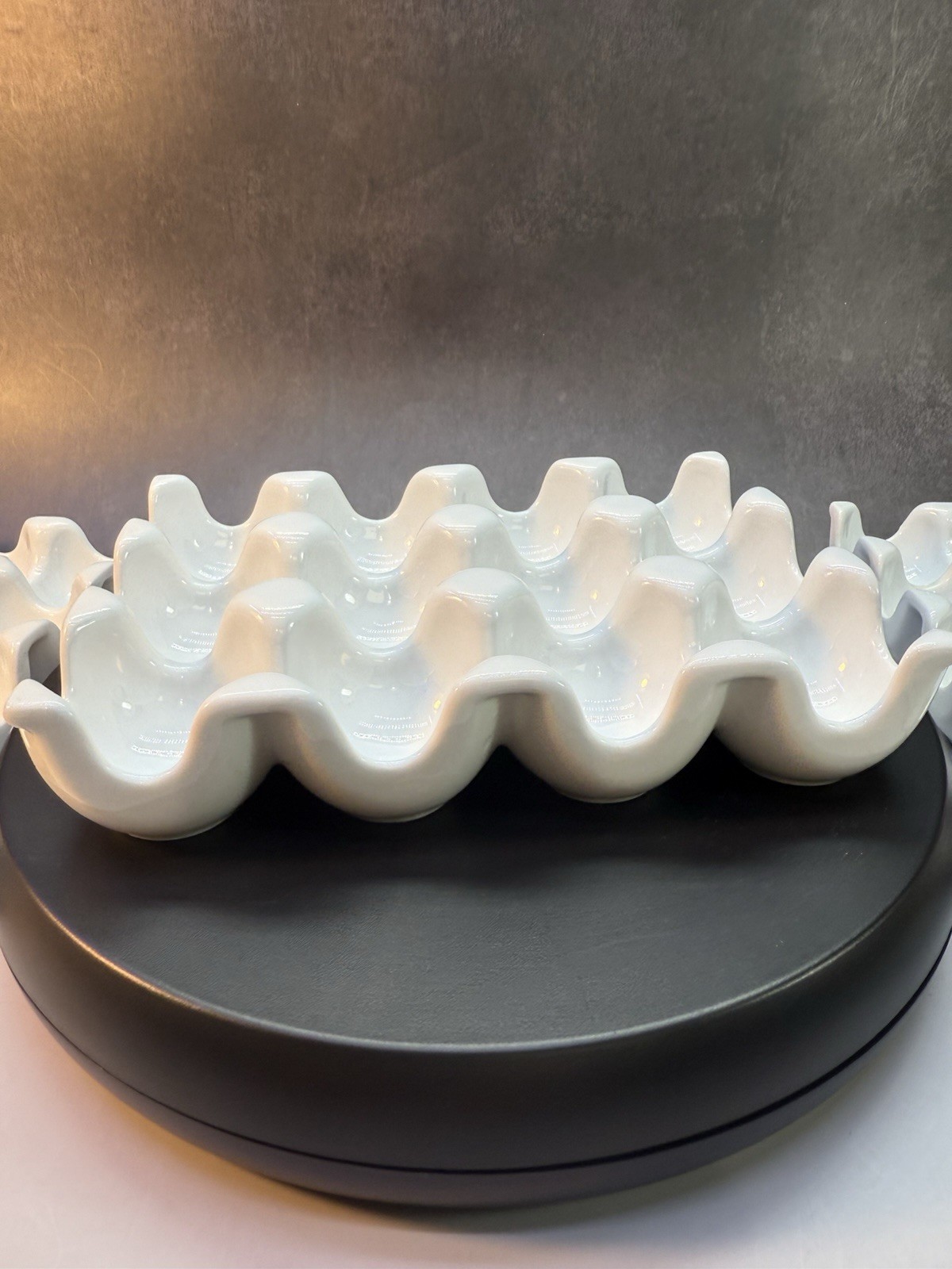Flexzion 12 Eggs Ceramic Egg Holder, 12 Porcelain Egg Tray Storage Box, Non-Slip