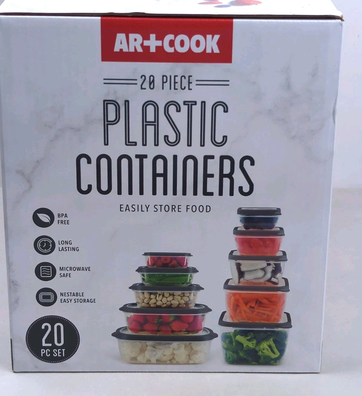 AR+COOK 20-piece FOOD STORAGE CONTAINER Set, BPA Free Plastic, Nestable, NEW