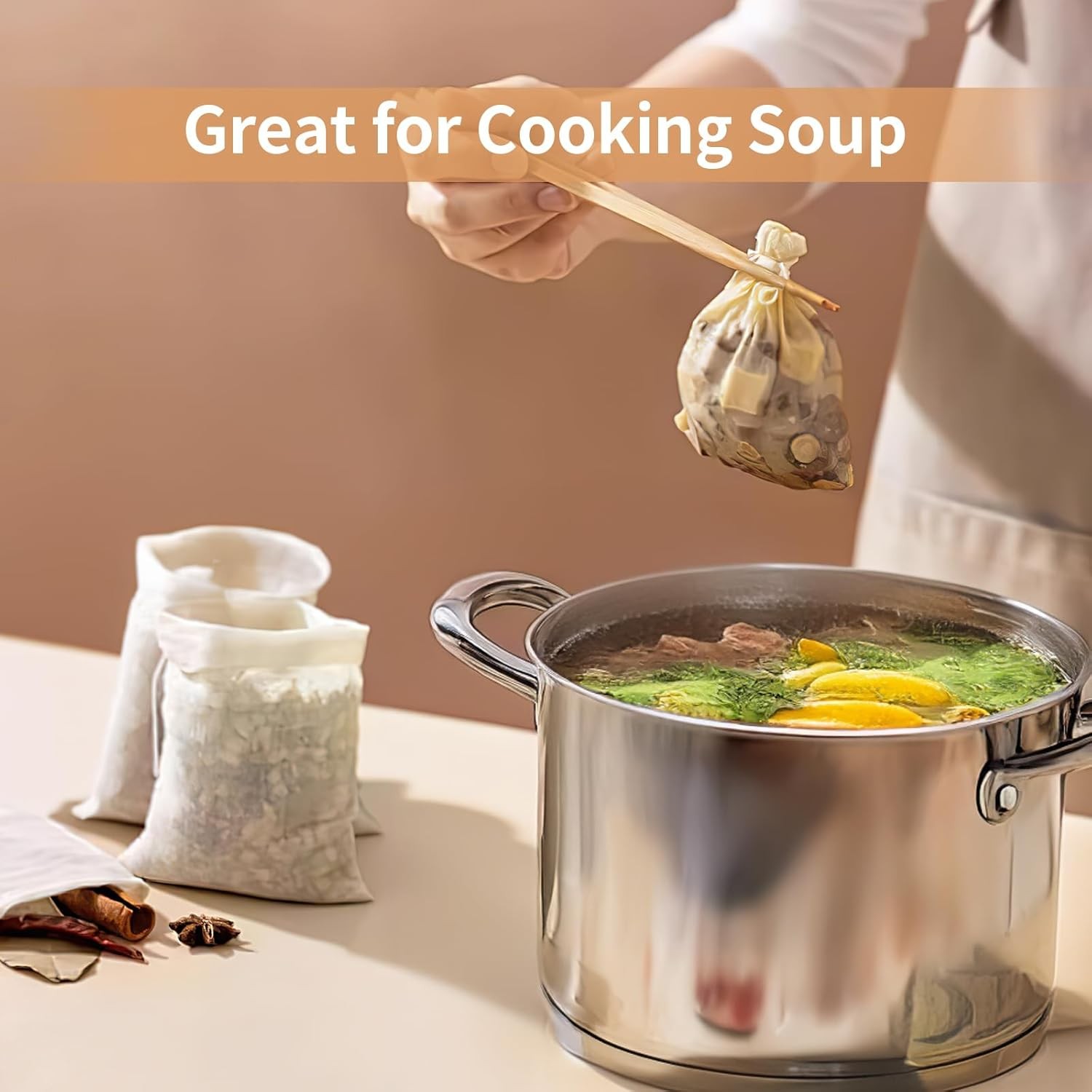 60 Pcs Empty Spice Bags for Cooking Soup, 3×4 In IN – 60 PCS, Off-White