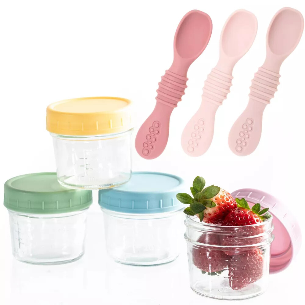 12-Pack Glass Baby Food Storage Jars with Lids, 6-Pack Silicone Baby Spoons