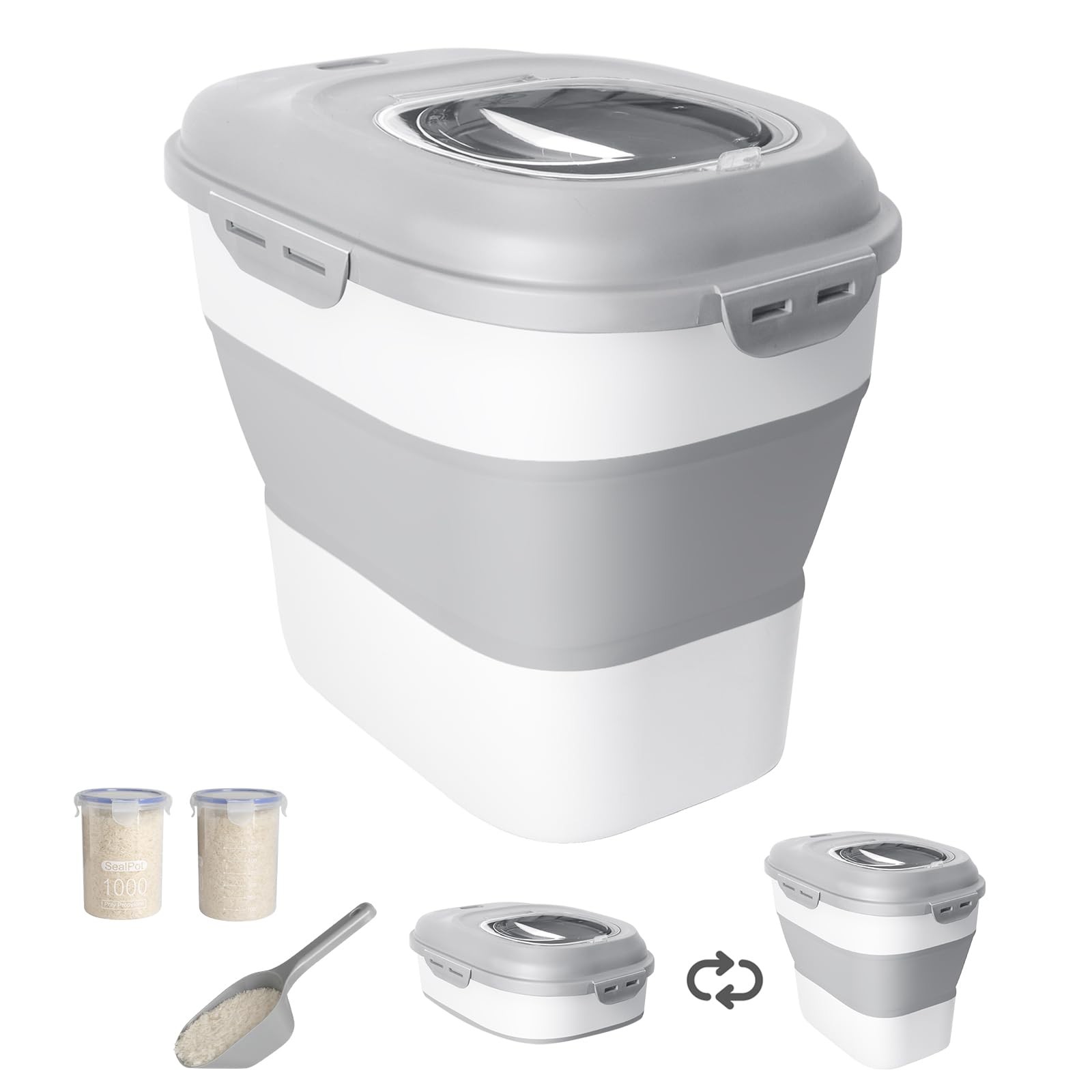 DDMOMMY 20-50 Lbs Food Storage 17.7″L x 12.9″W x 14.7″H, Grey/20-50LBS