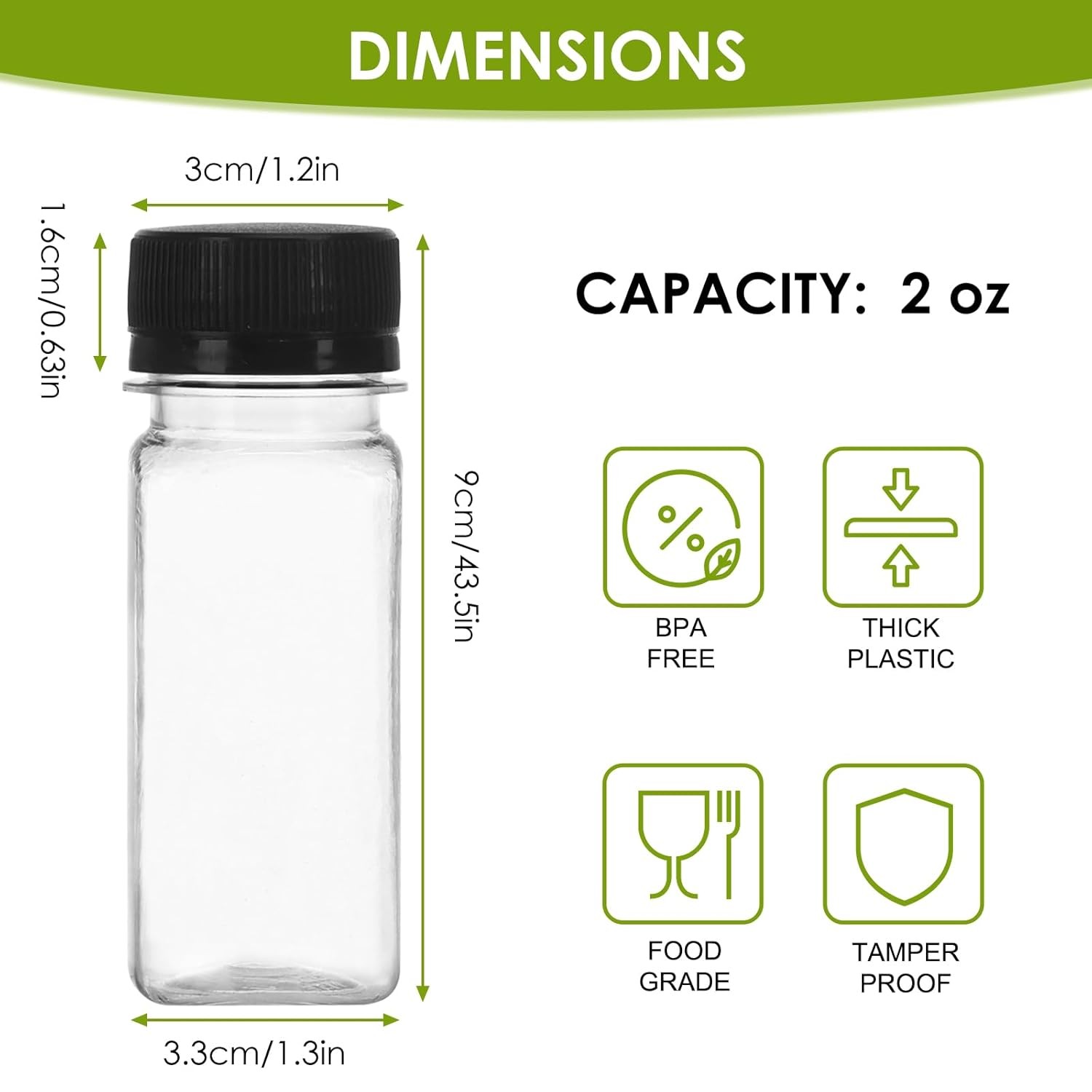 6pcs 2oz Plastic Shot Bottles with Caps Juice Bottles Small with Lids