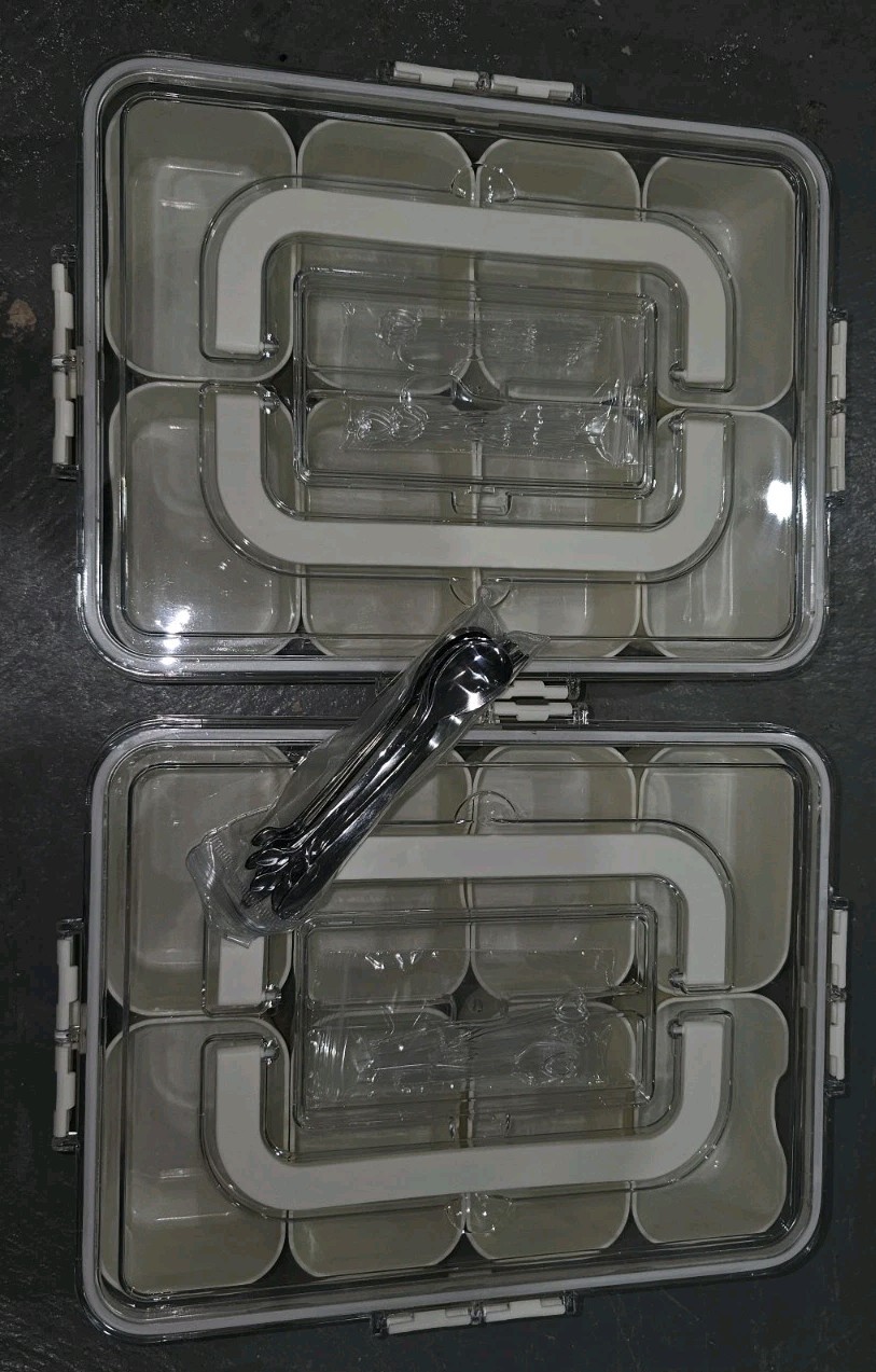 2x Snackle Box Container, Divided Serving Tray with Lid and Handle, Snack Box