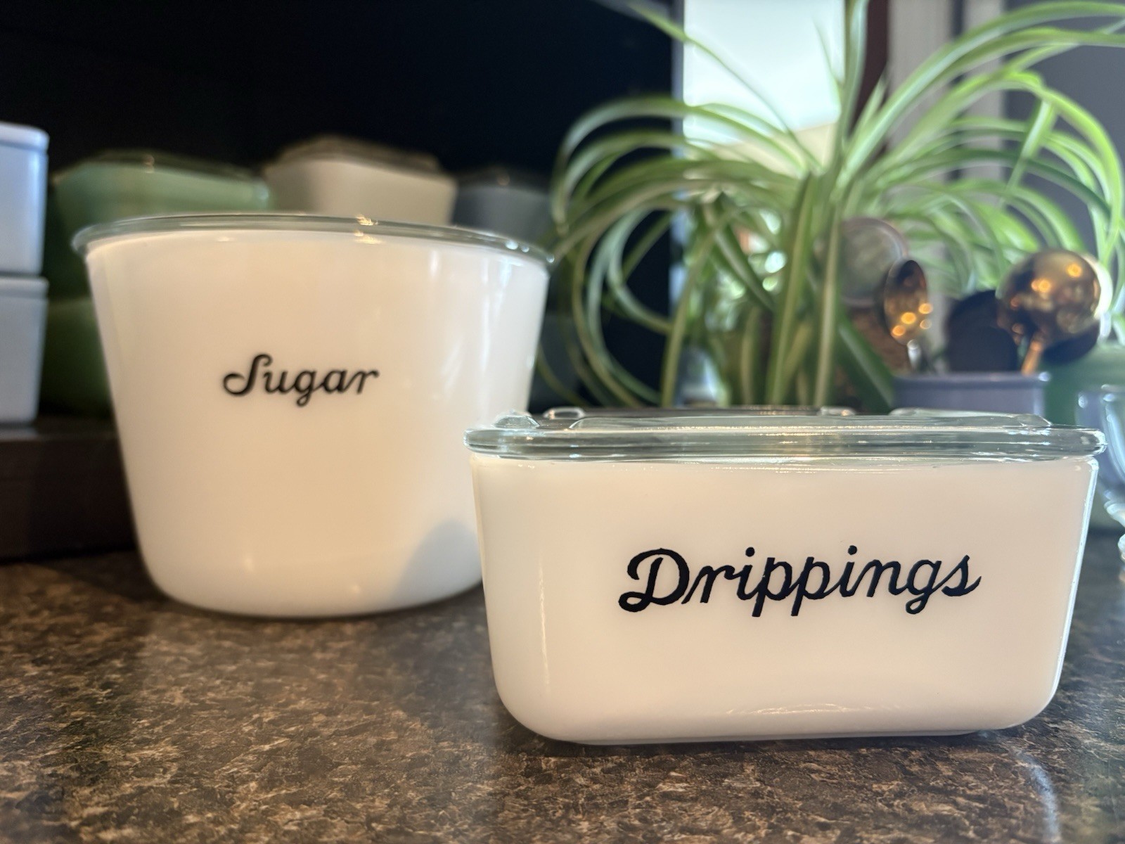 Vintage RARE Matching McKee Milk Glass BOTH with clear glass lids!