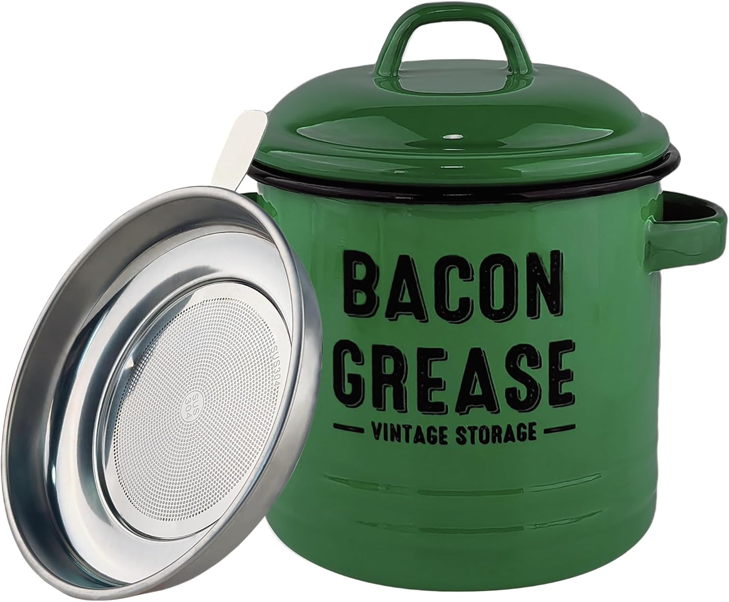 YOKODU 42Oz Bacon Grease Container with Strainer,Enamel Ceramic Bacon Fat Can fo