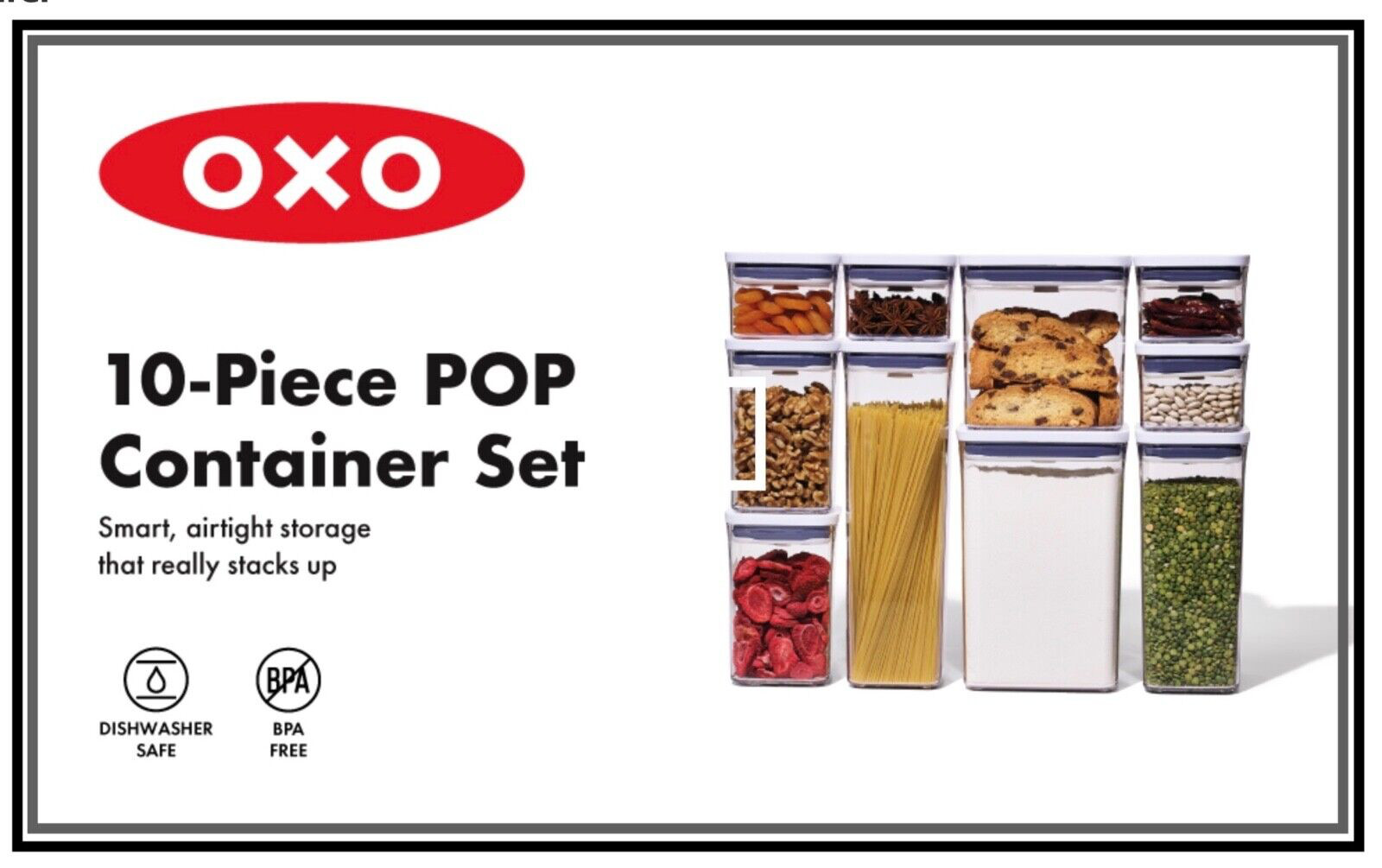 OXO POP GOOD GRIPs Food Storage Container – 10-Piece Set/ 10 Lids White NEW