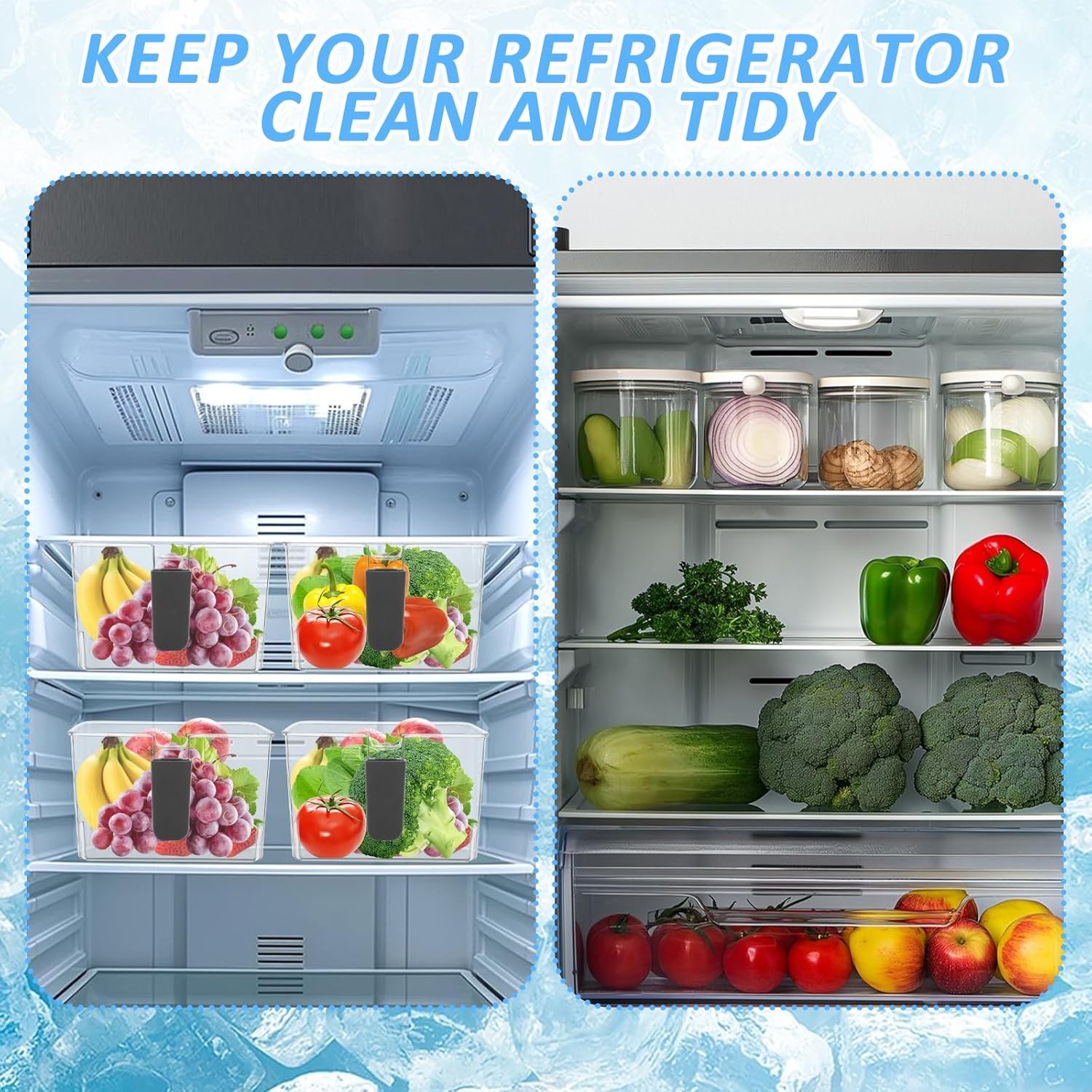 2 Set Ice Storage Bins Freezer W/ Lid & Flexible Scoop Transparent Plastic Ice