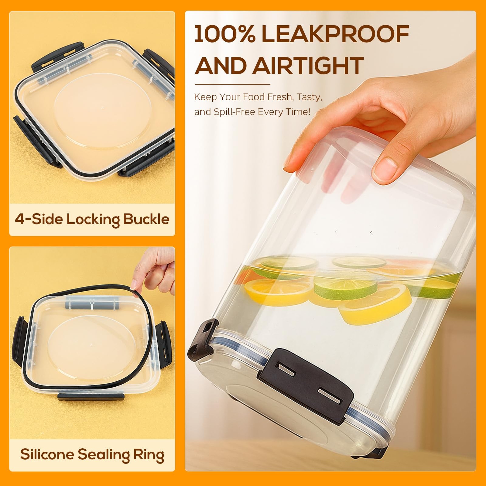 Large Thicker Food Storage Containers with Lids Airtight 5.3L/179Oz, 4pcs Pla…