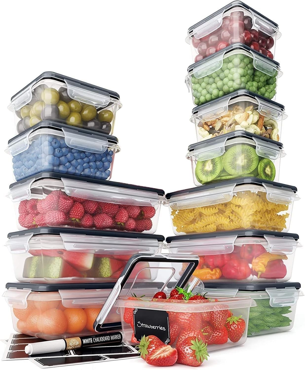 Chefs Path 48 Piece BPA-Free Plastic Food Storage Container Set W/ 24 Containers